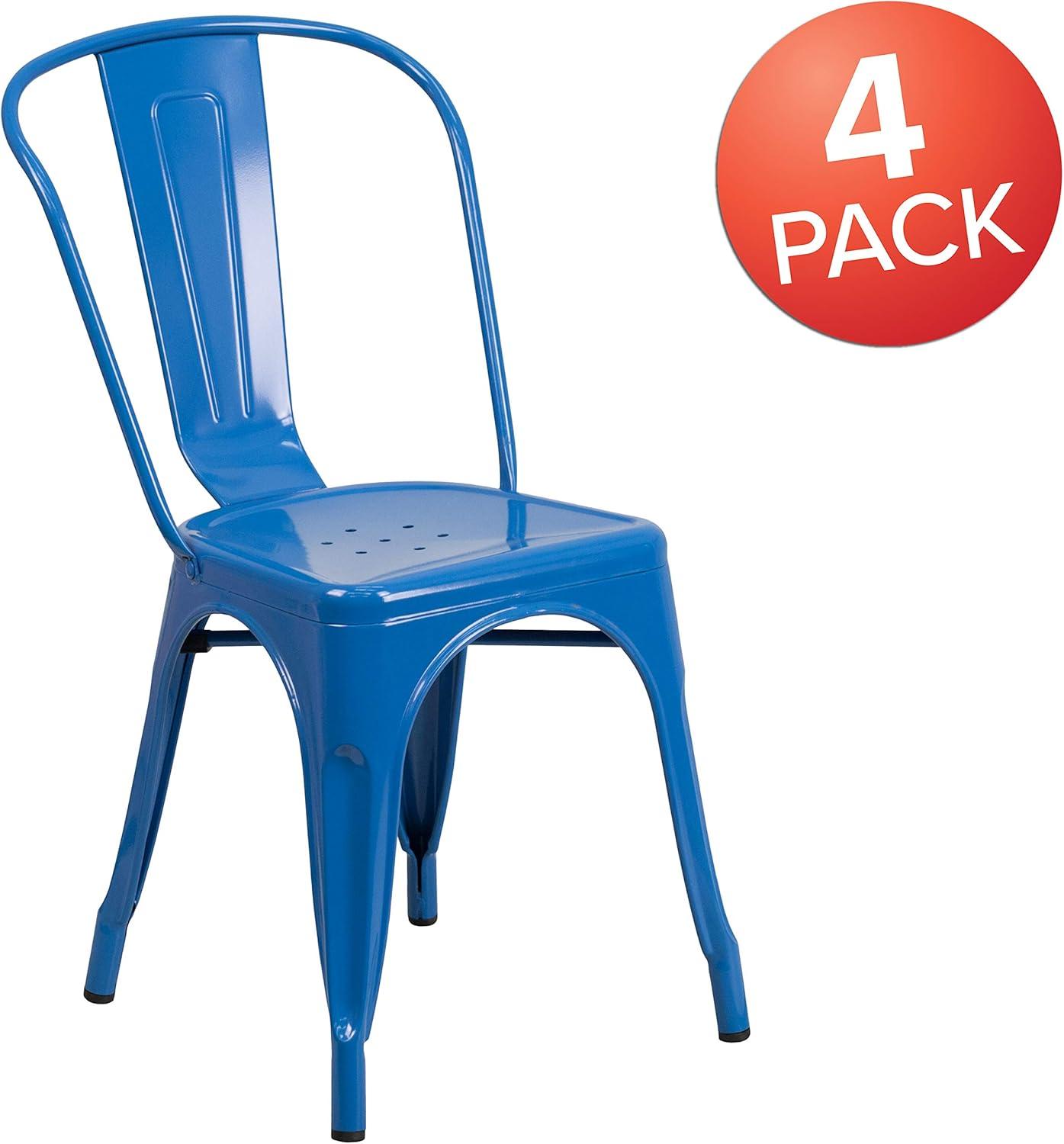 Flash Furniture Hucheson Metal Indoor-Outdoor Stackable Chair - Restaurant Chair - Bistro Chair (Set of 4)