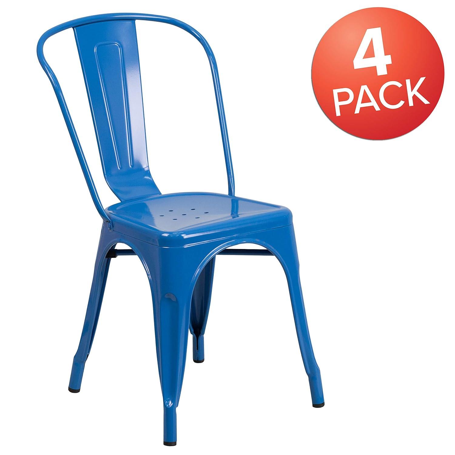 Flash Furniture Hucheson Metal Indoor-Outdoor Stackable Chair - Restaurant Chair - Bistro Chair (Set of 4)