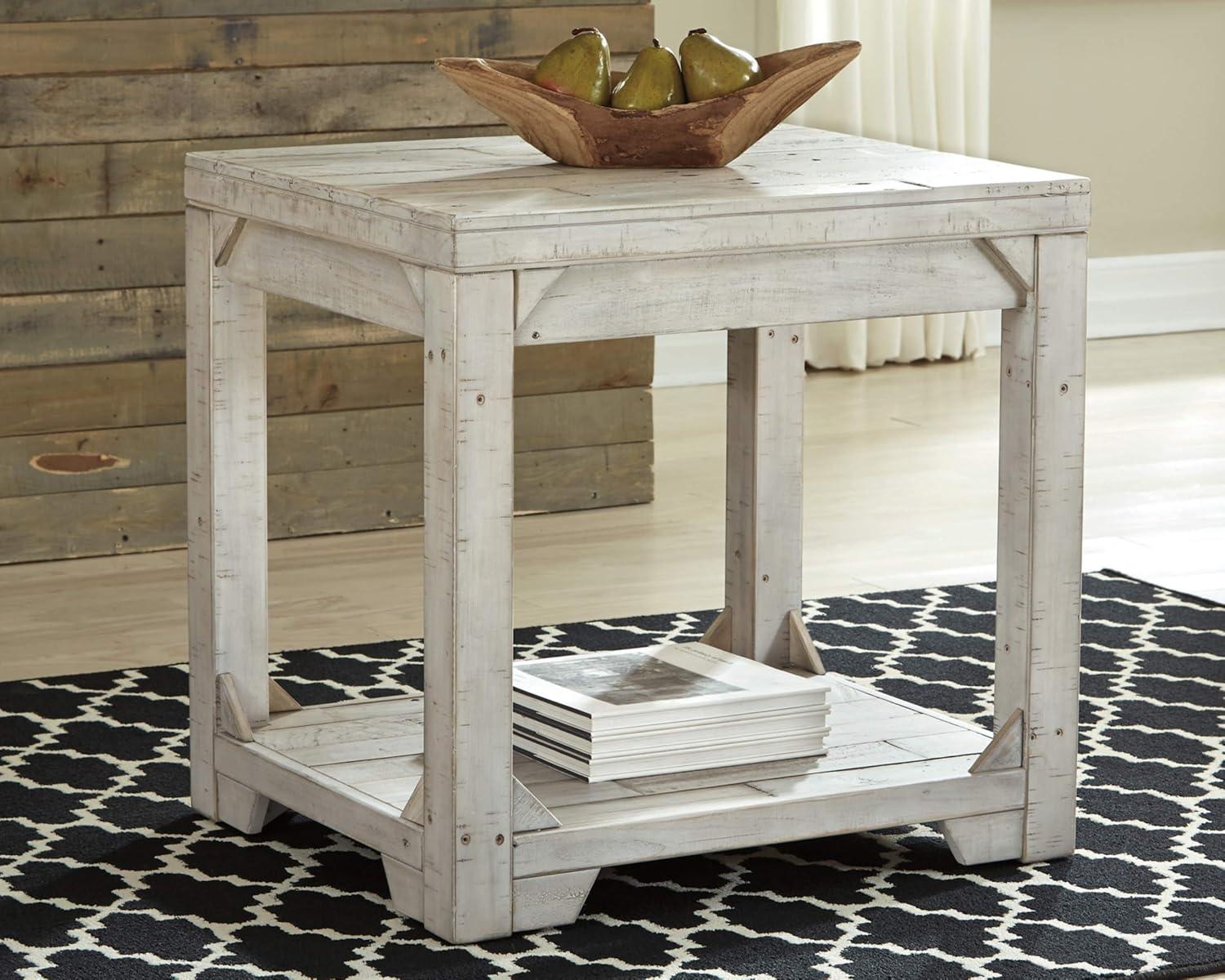 White Triangular Pine Wood Rectangular End Table