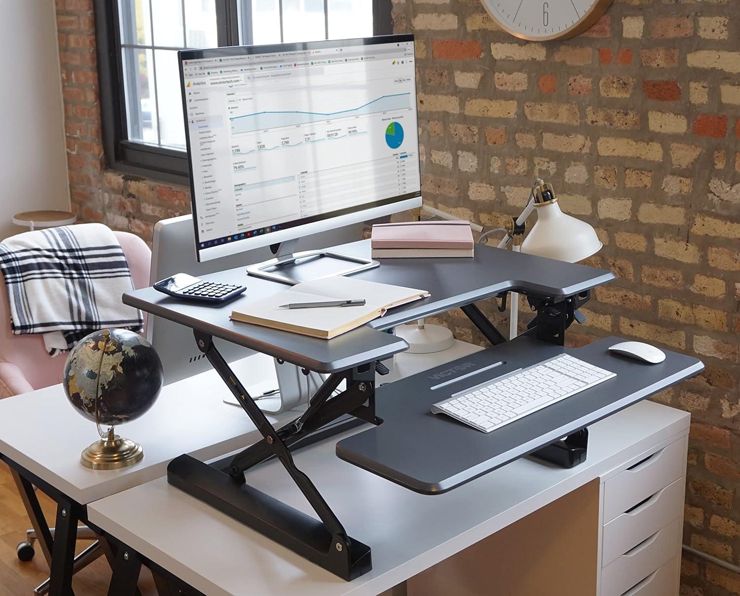 Gray Adjustable Height Standing Desk Converter with Keyboard Tray