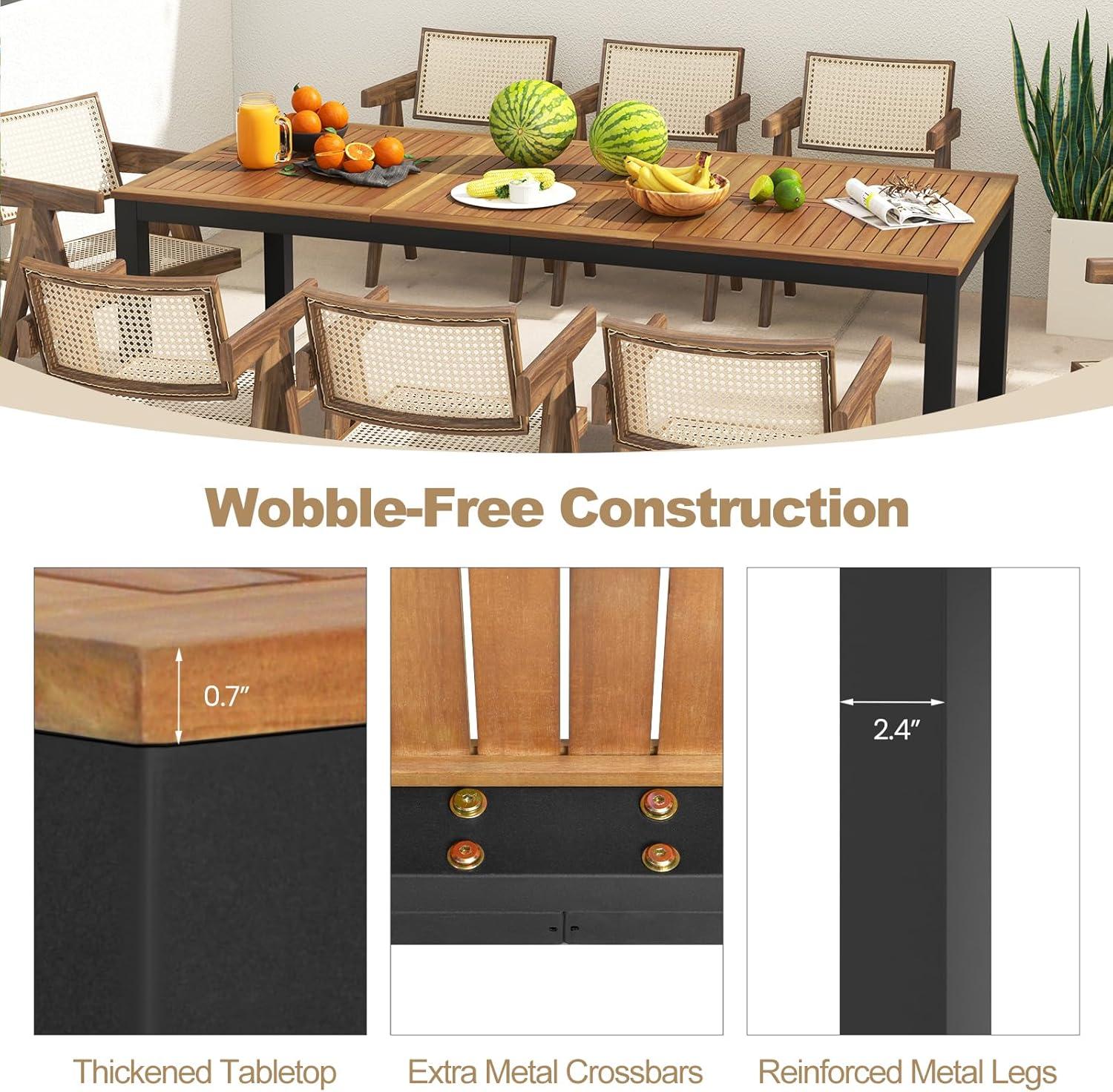 Costway 79" Acacia Wood Patio Table 8-Person Outdoor Dining Table with Umbrella Hole