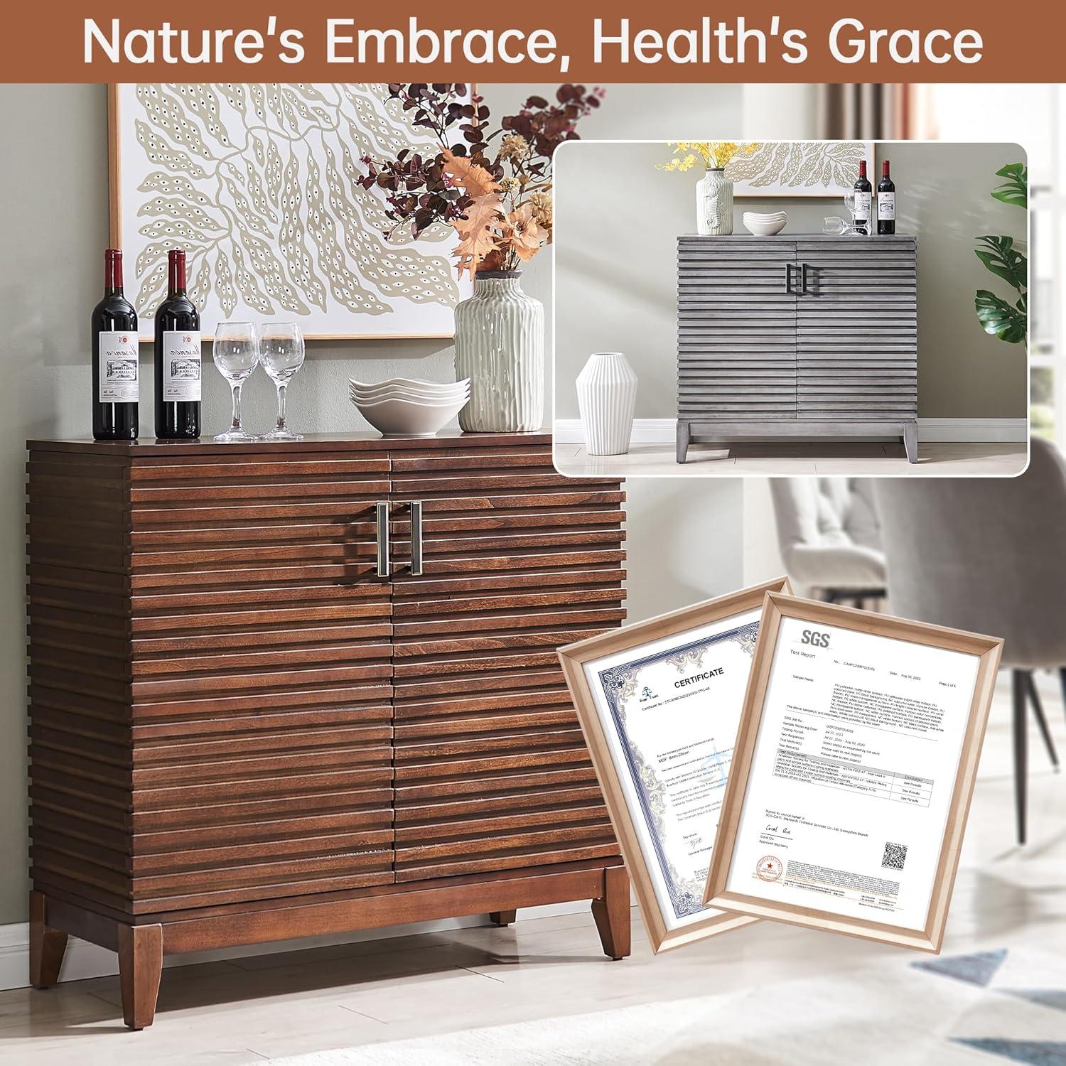 Morden Fort Wood Buffet Cabinet with Storage, 36" Sideboard Cabinet with Solid Wood Legs, Mid Century Modern Credenza with Adjustable Shelves for Dining Room, Living Room and Entryway