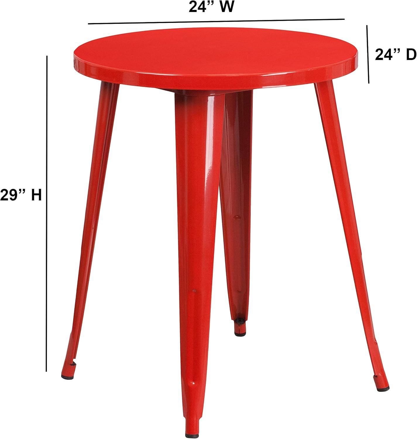 29" Retro-Modern Red Metal Round Indoor-Outdoor Dining Table