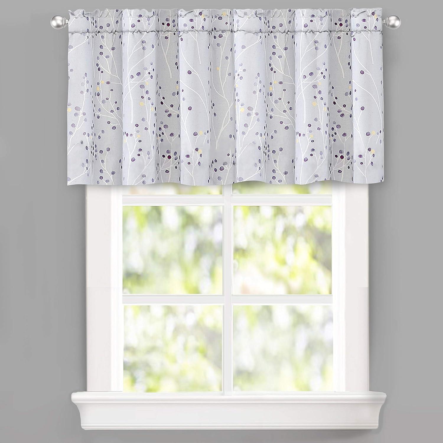 DriftAway  Harper Ink Floral Pattern Window Treatment Valance 50 x 24 - 50" width x 24 " length lavender/gray