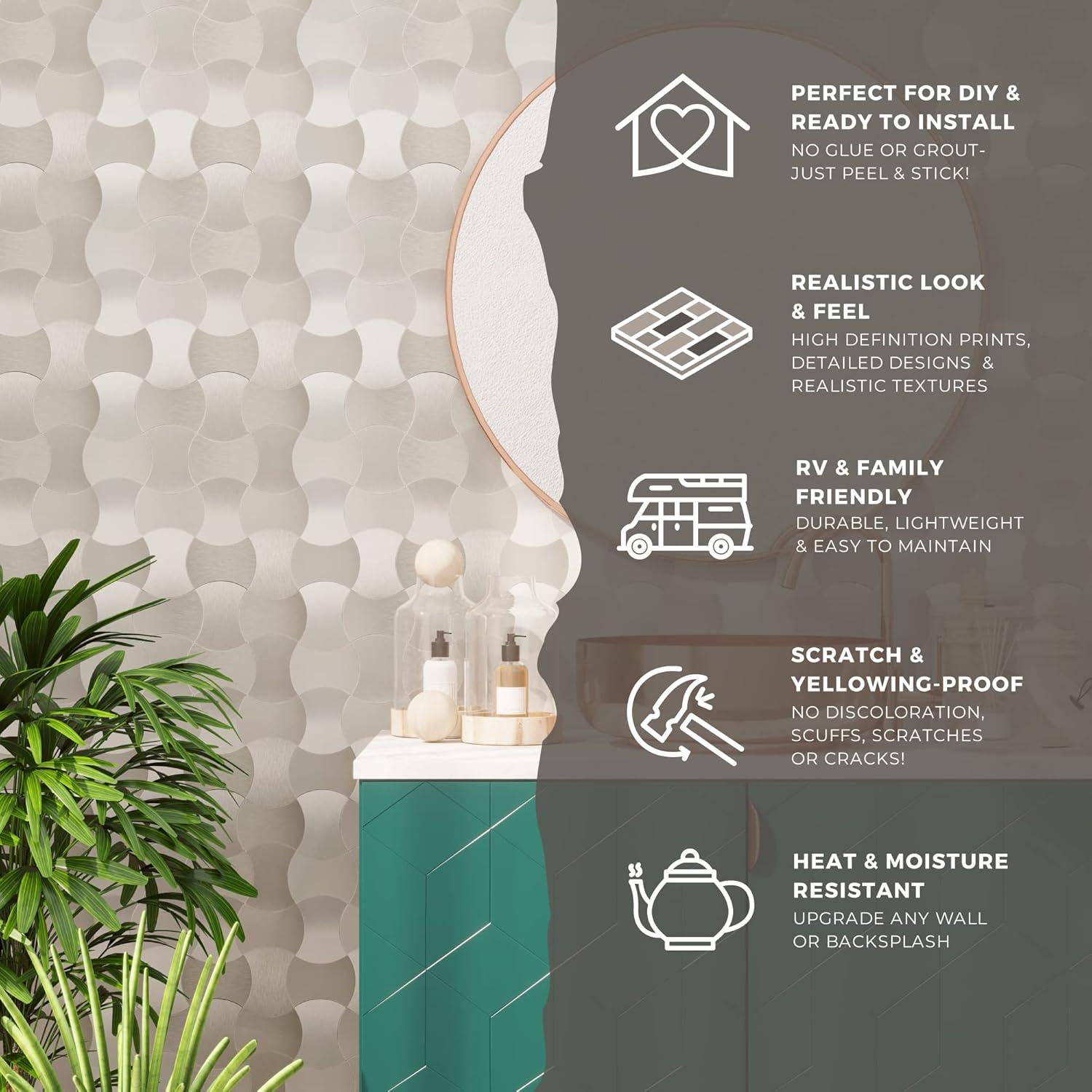 Avant Decor 3.6'' W x 1.85'' L Aluminum Peel and Stick Mosaic Tile