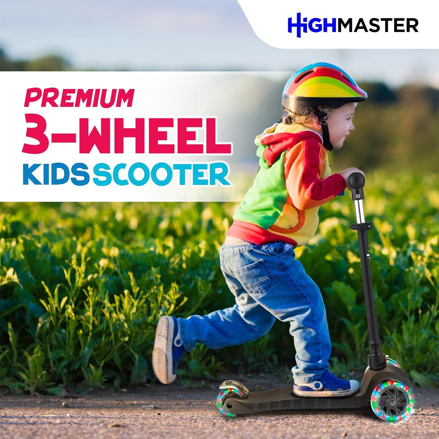 Highmaster 3-Wheel Toddler Scooter for 2 to 8 Year Old boy - 3 Wheeled Kids Scooter with Light Up Wheels, Safe and Fun Ride for Kids - Purple