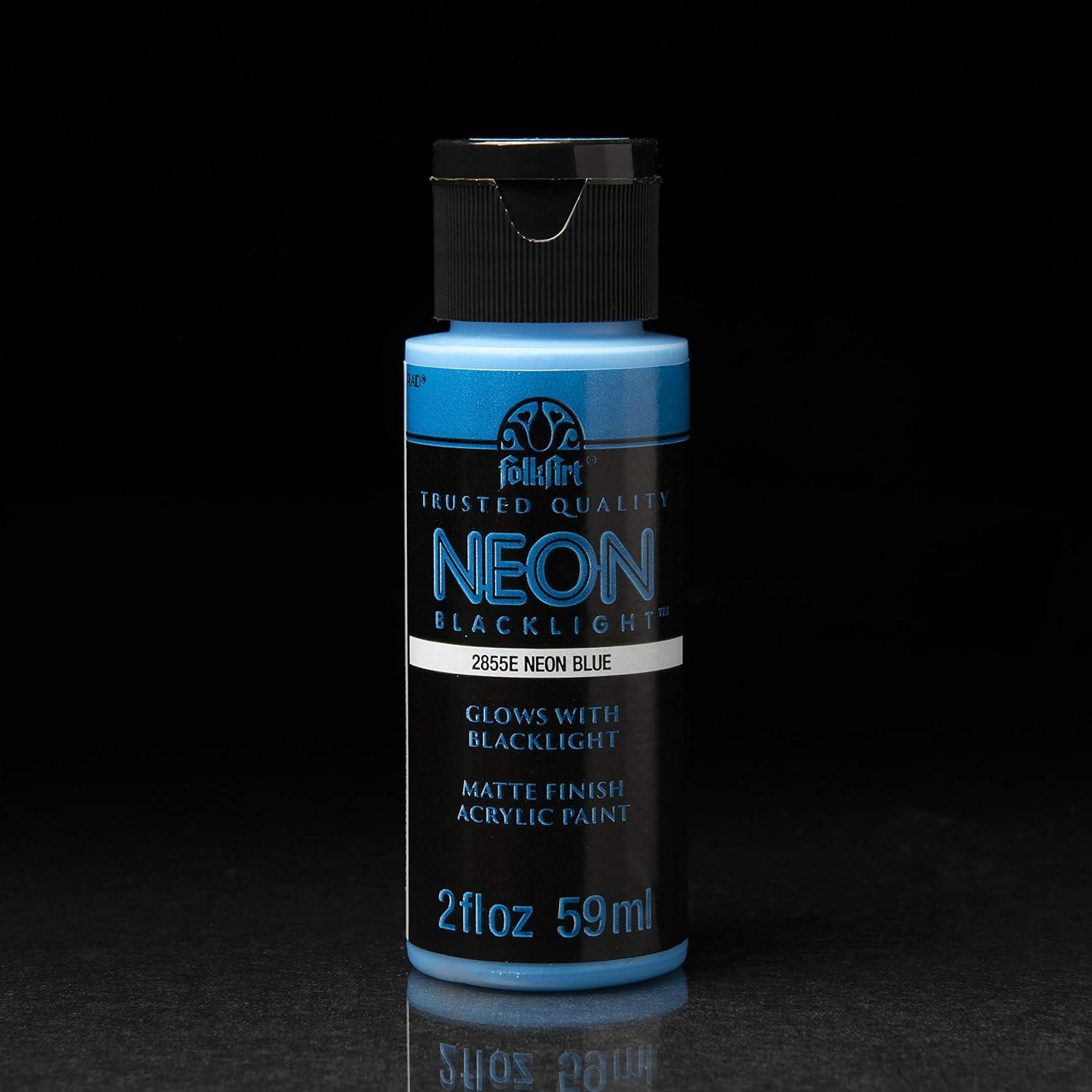 FolkArt Neon and Glow-in-the-Dark Acrylic Craft Paint Set, 8 Colors, 2 fl oz each