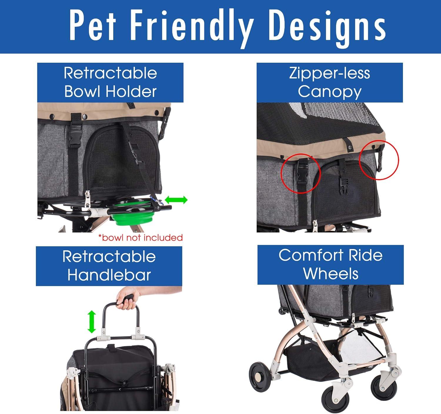 HPZ Pet Rover Lite Travel Dog, Cat & Pet Stroller, Taupe