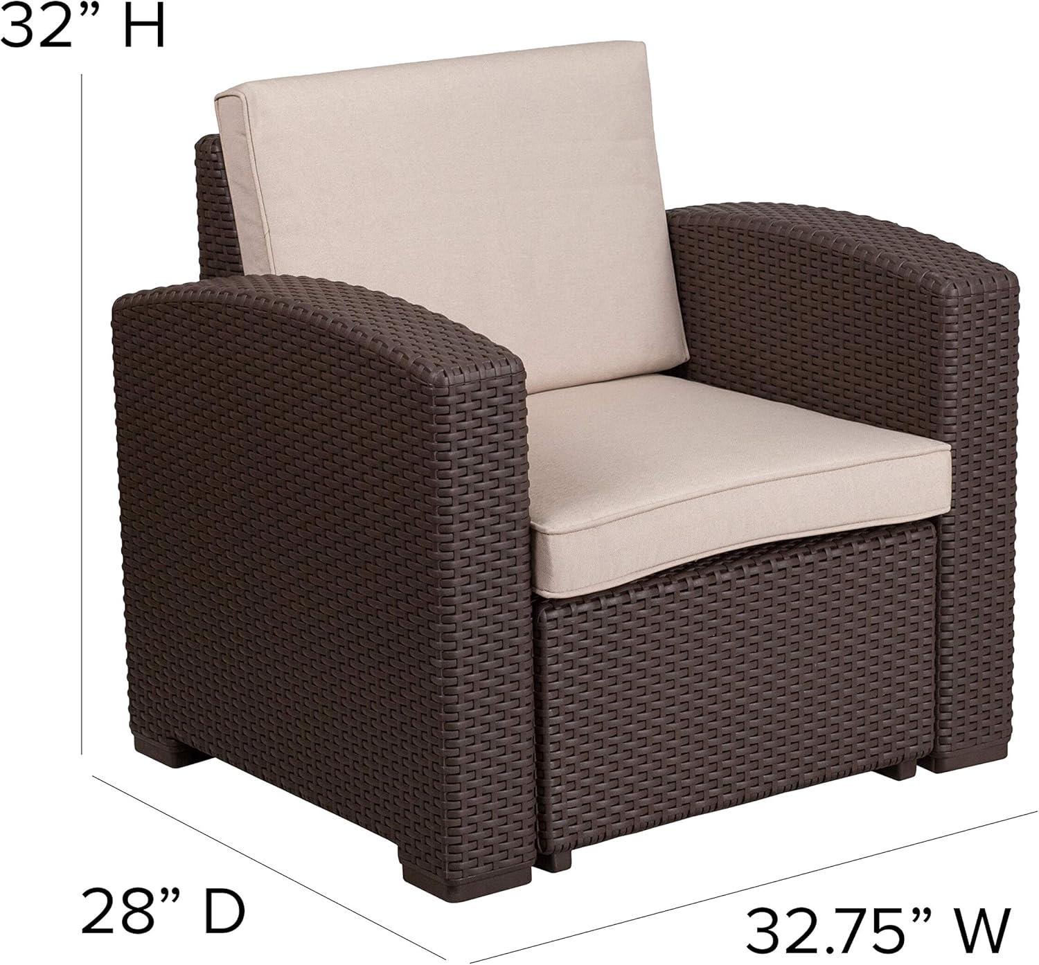 Flash Furniture Chocolate Brown Faux Rattan Chair with All-Weather Beige Cushion