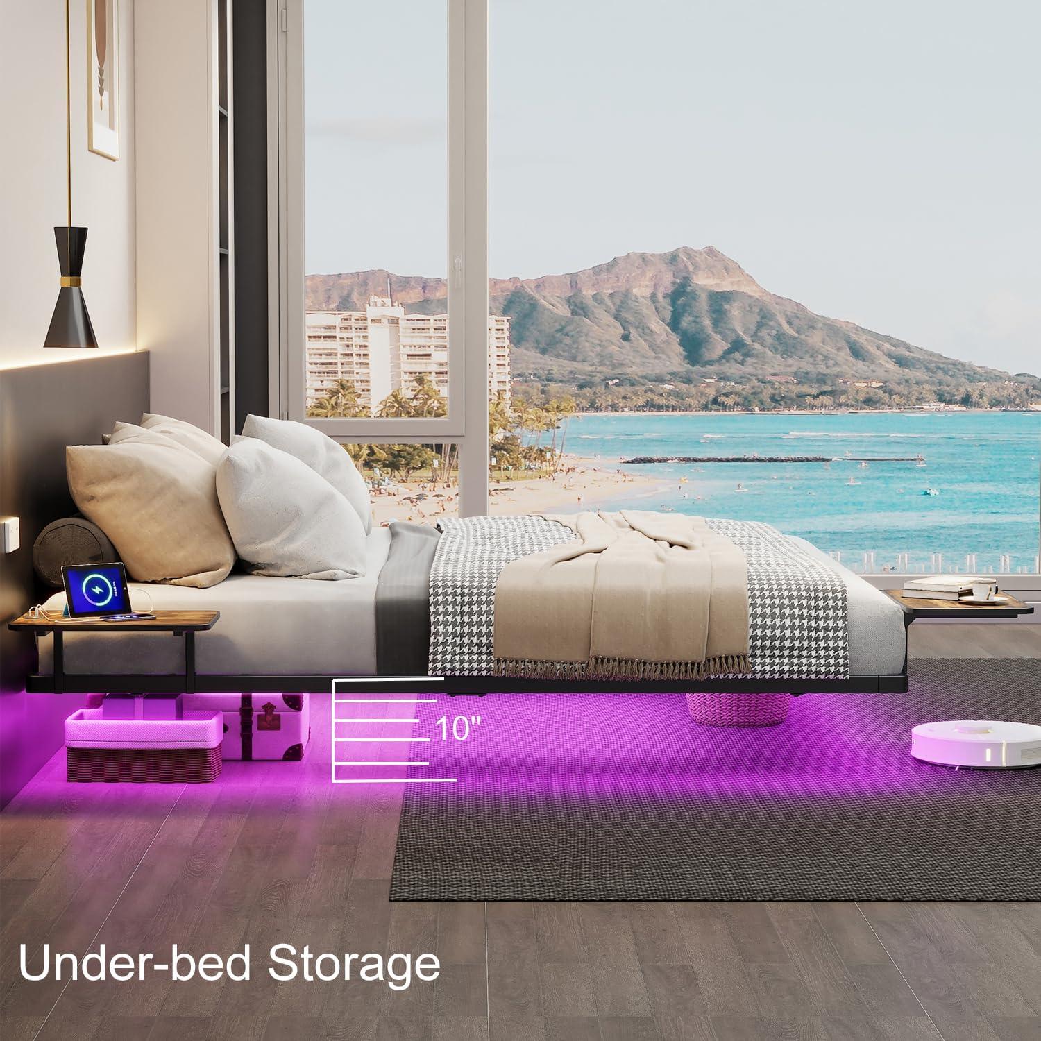 Alwyn Home Floating Bed Frame With Led Lights Metal Platform Bed, No Squeak