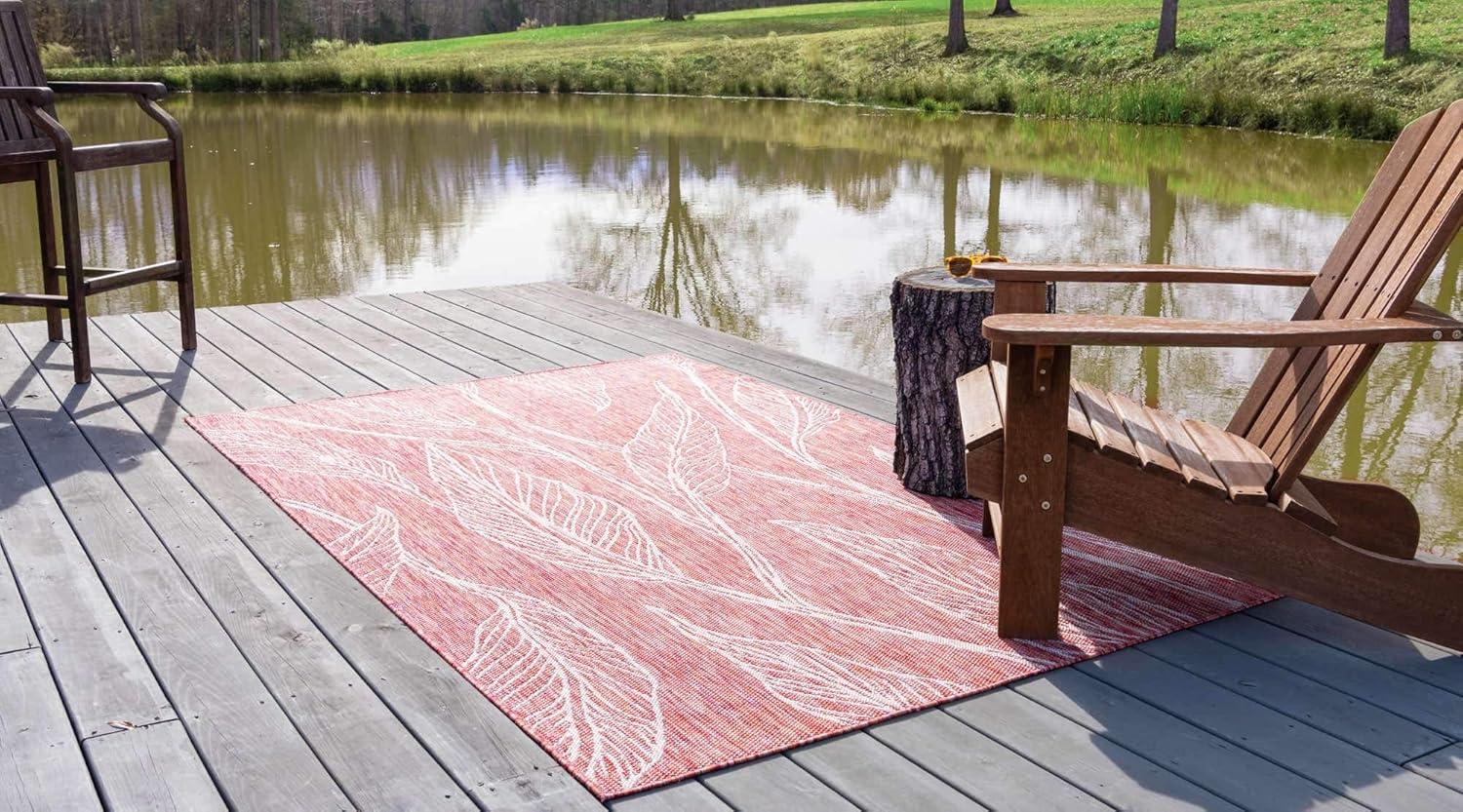 Rustic Red Abstract 9' x 12' Synthetic Outdoor Rug