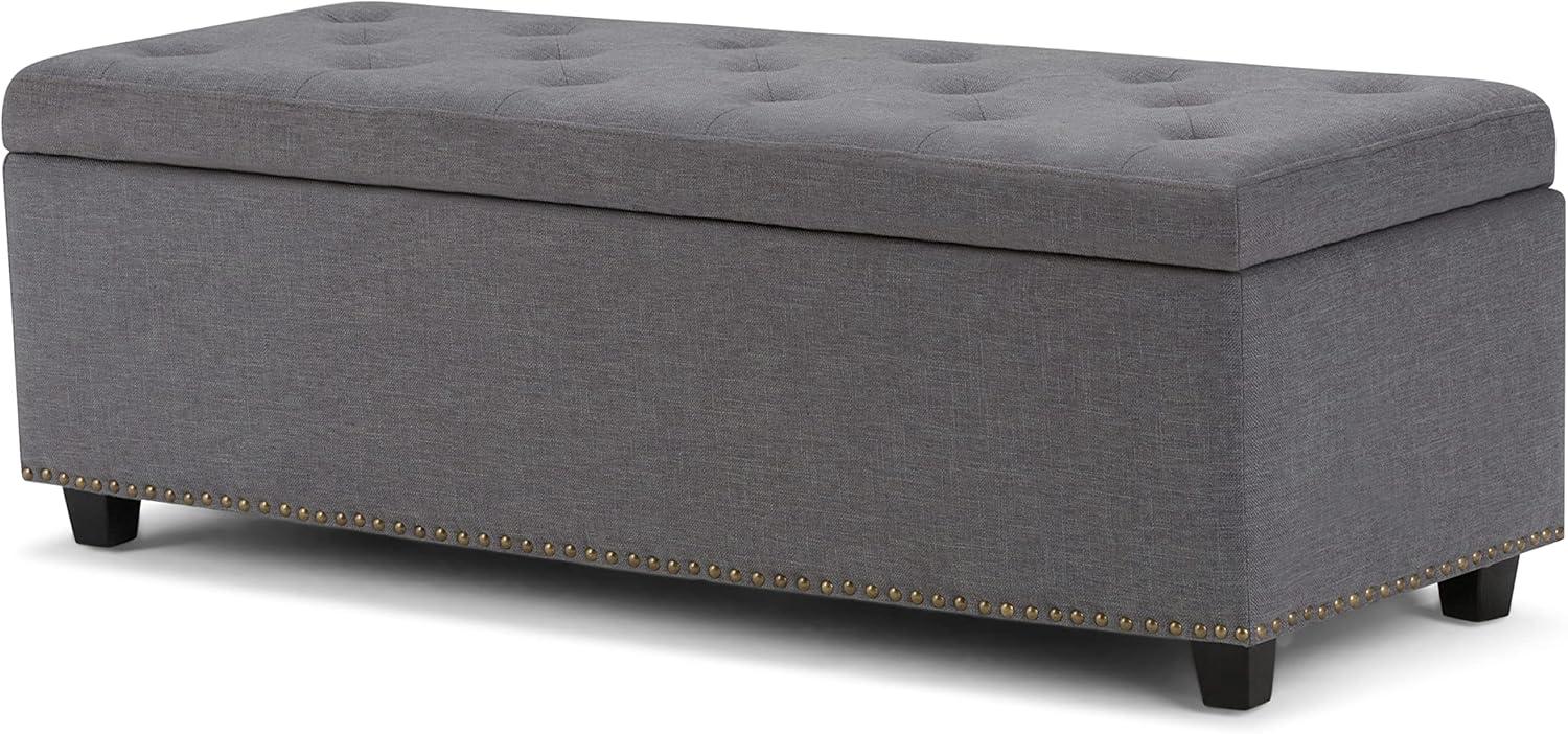 Simpli Home Hamilton 48" Transitional Rectangle Ottoman in Gray Linen Look Fabric