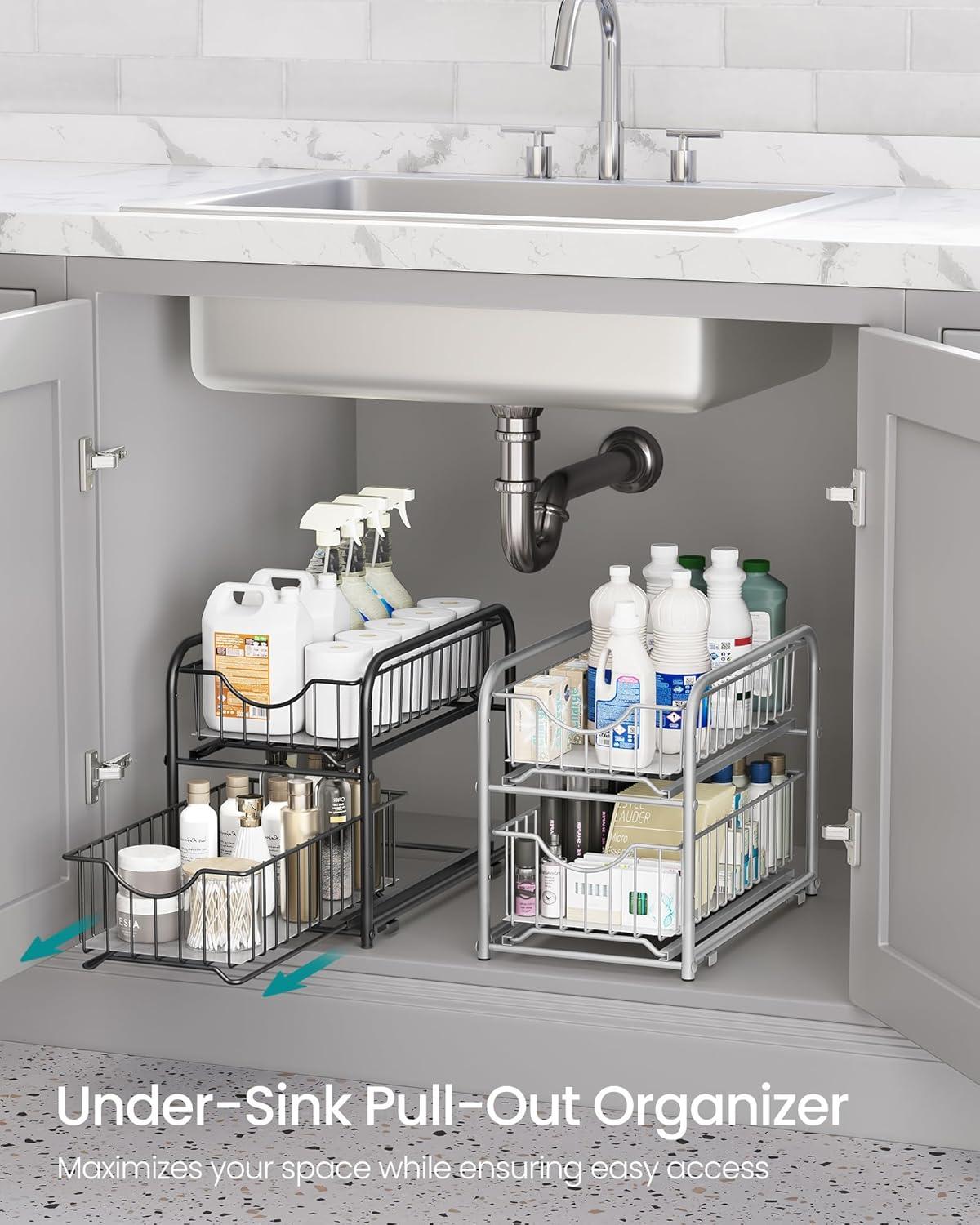 Factory Direct Wholesales NN 2-Tier Pull Out Cabinet Organizers, Under Sink Organizer, Bathroom Organizer And Storage, Sliding Basket Drawers, Stackable For Kitchen, Bathroom, Ink Black