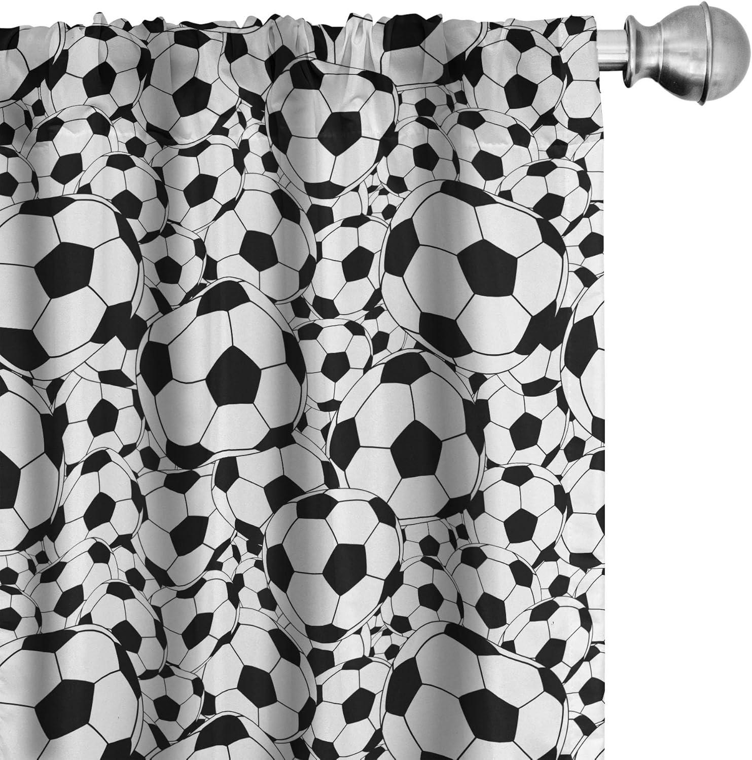 Ambesonne Soccer Curtains, Monochrome Balls Boys, Pair of 28"x63", Black White