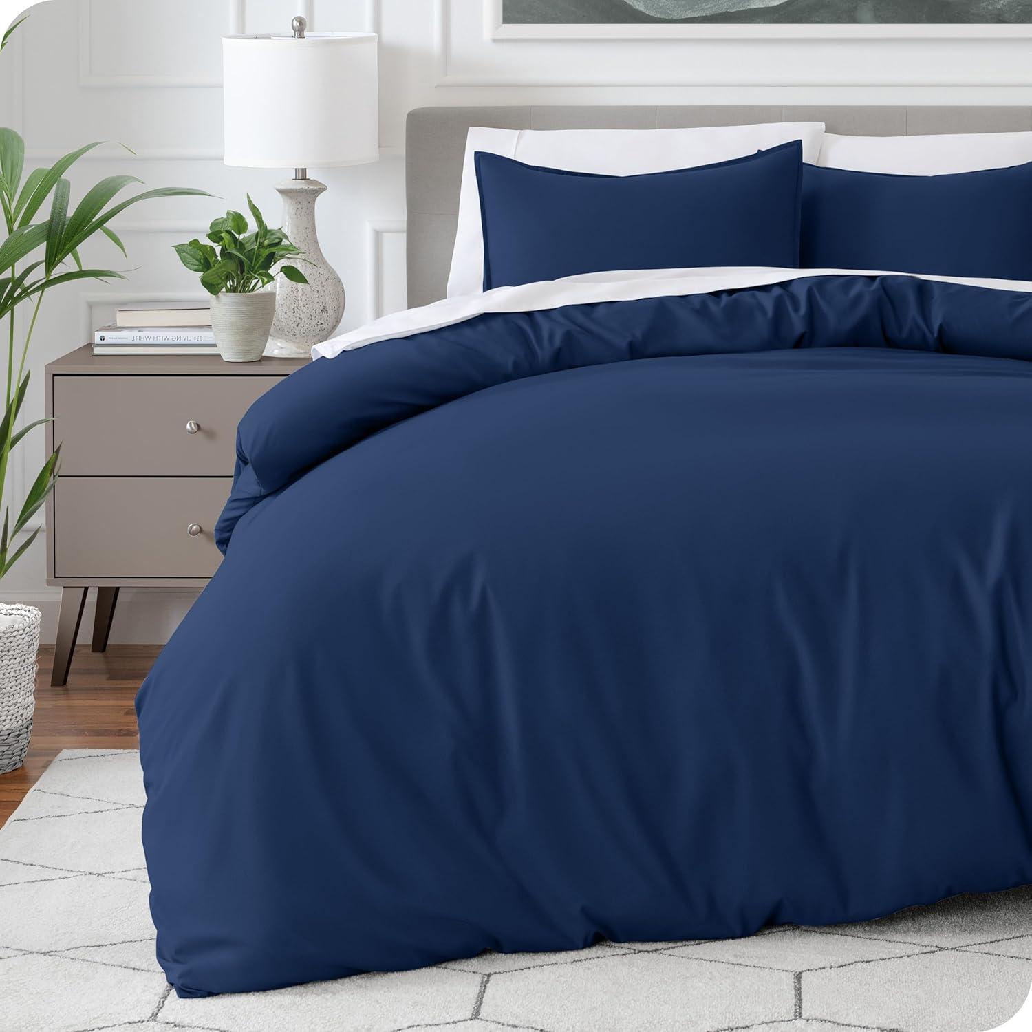 Oversized Queen Dark Blue Double Brushed Duvet Cover Set by Bare Home