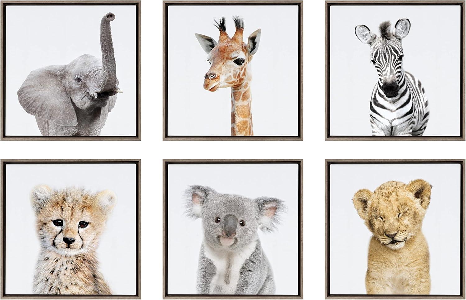 Safari Animal Collection Framed Canvas Wall Art Set of 6