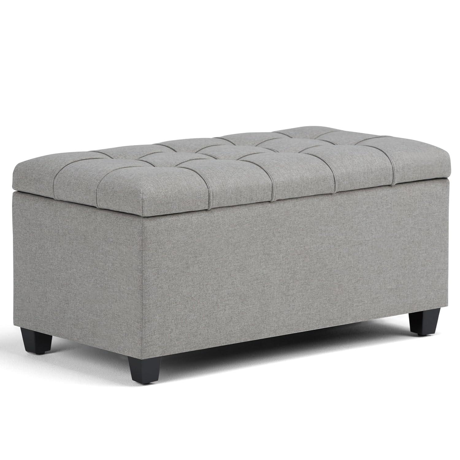 Simpli Home Sienna 33"W Upholstered Storage Ottoman Bench with Lift-Up Tufted Top