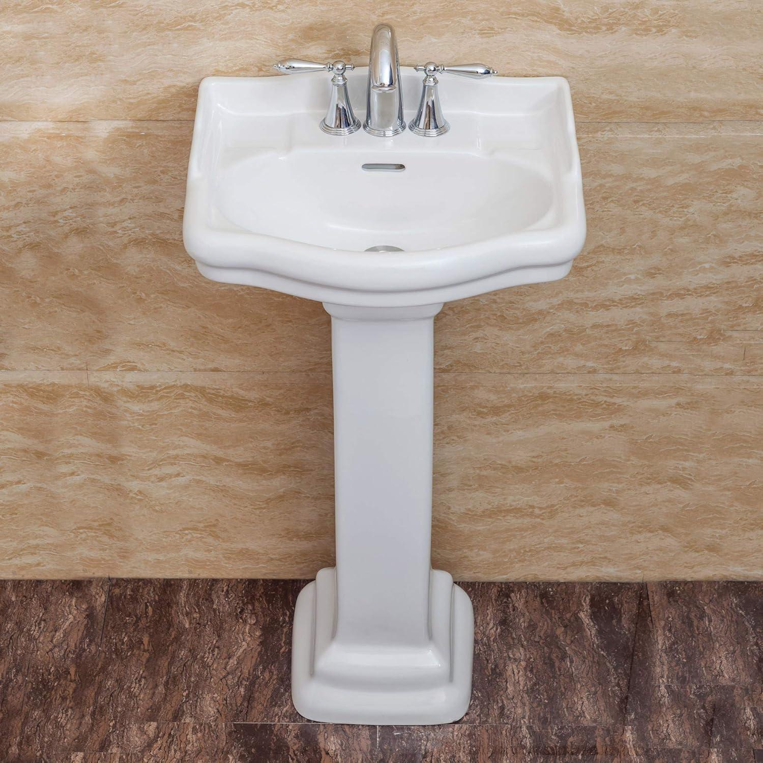 White Ceramic Pedestal Sink with 3-Hole Faucet