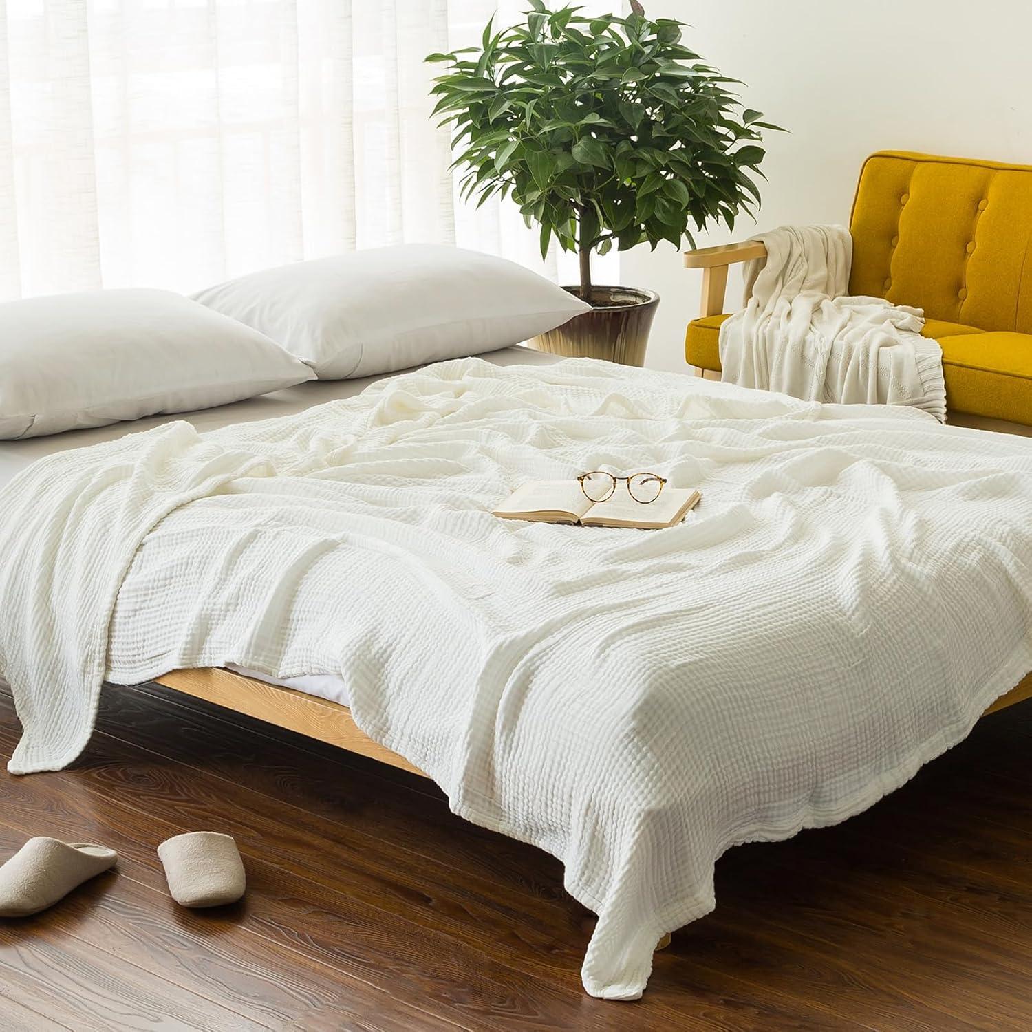 XXKQ Cotton Throw Blanket Large 50"x70" 100% Muslin for Couch Breathable Gauze All Season Soft and Lightweight Pre-Washed