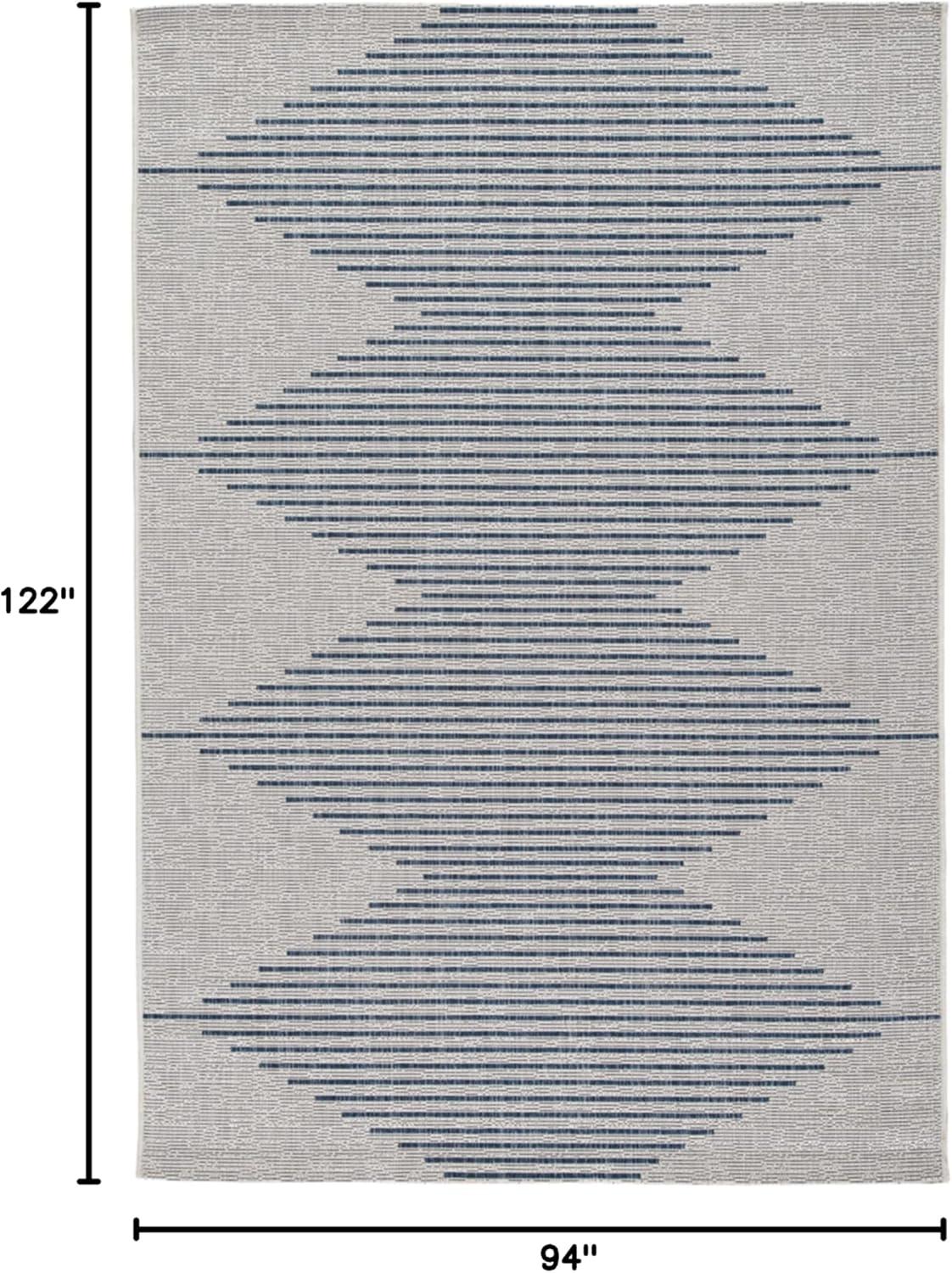 Blue and White Geometric Synthetic Small Rug