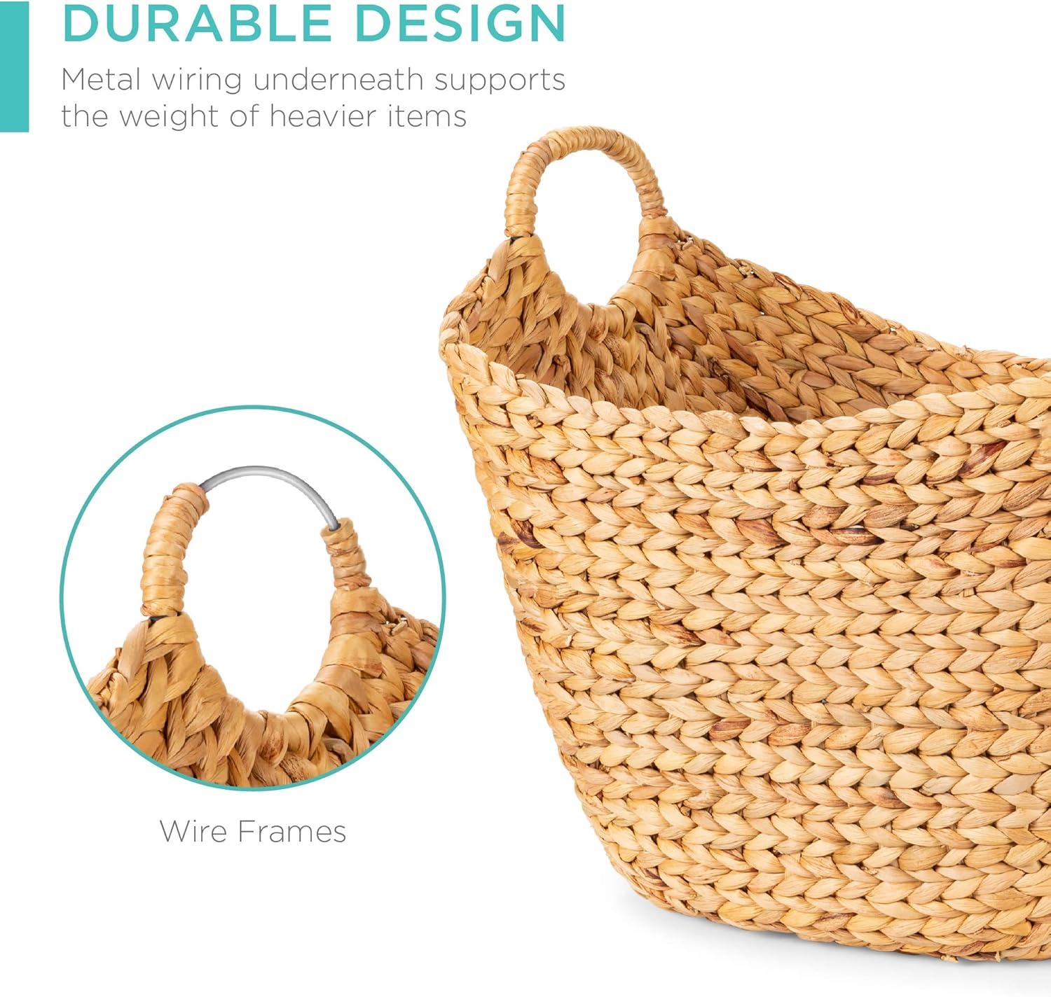 Large Vintage Laundry Basket Multipurpose Hyacinth  Basket  Handwoven French-Style Organizer Tote for Bedroom  Living Room  Bathroom  w/Handles - Natural