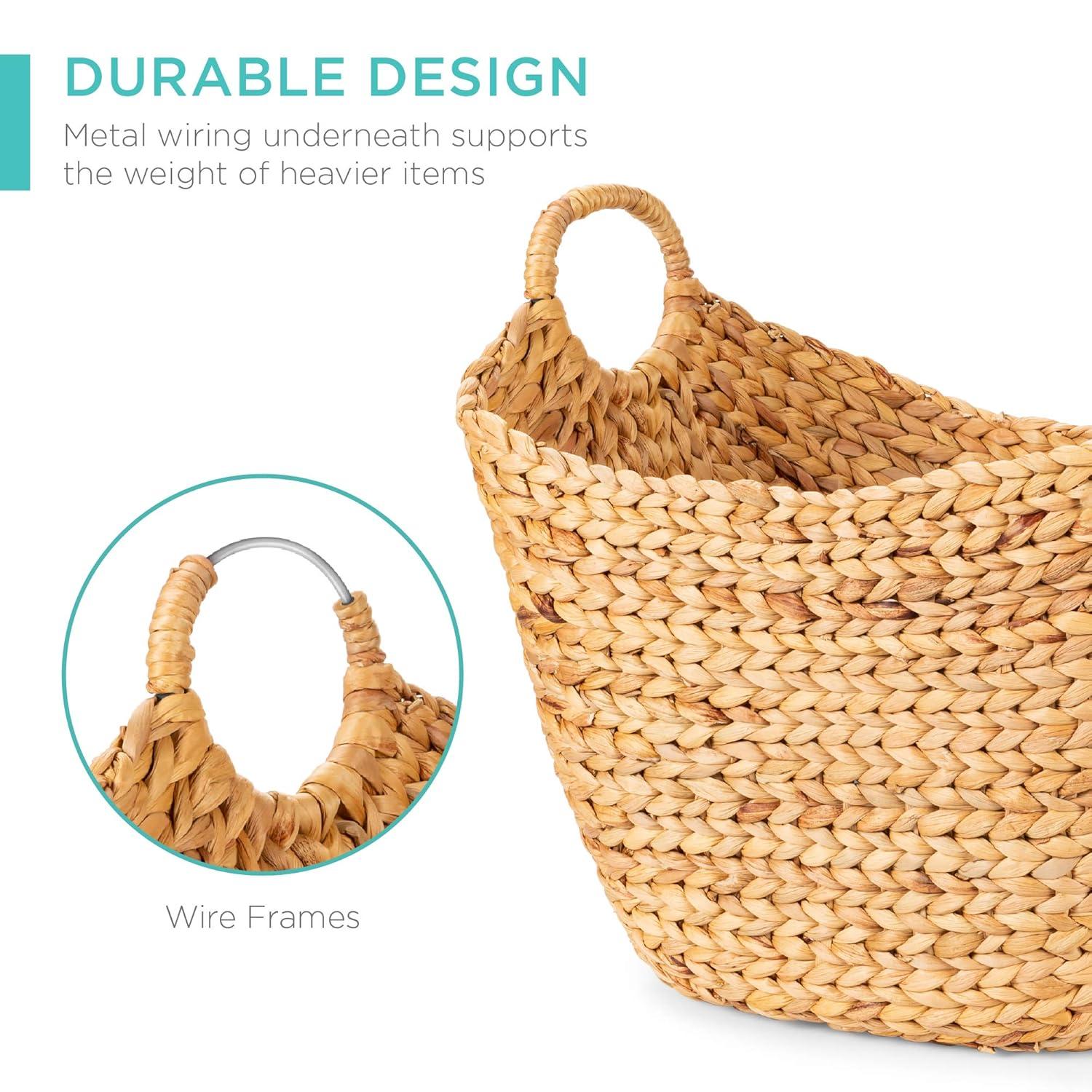 Large Vintage Laundry Basket Multipurpose Hyacinth  Basket  Handwoven French-Style Organizer Tote for Bedroom  Living Room  Bathroom  w/Handles - Natural