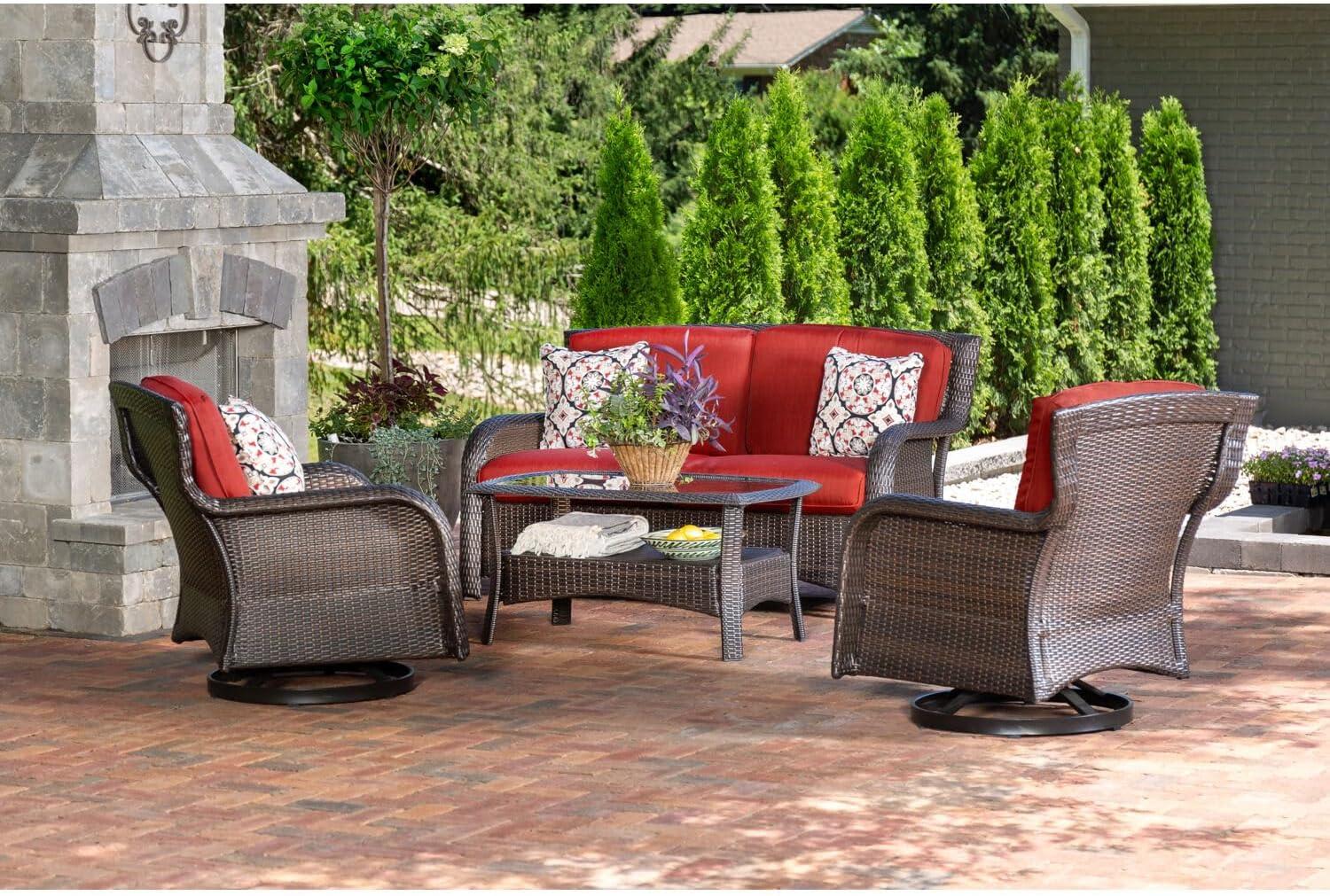 Crimson Red Wicker and Steel 4-Piece Outdoor Conversation Set