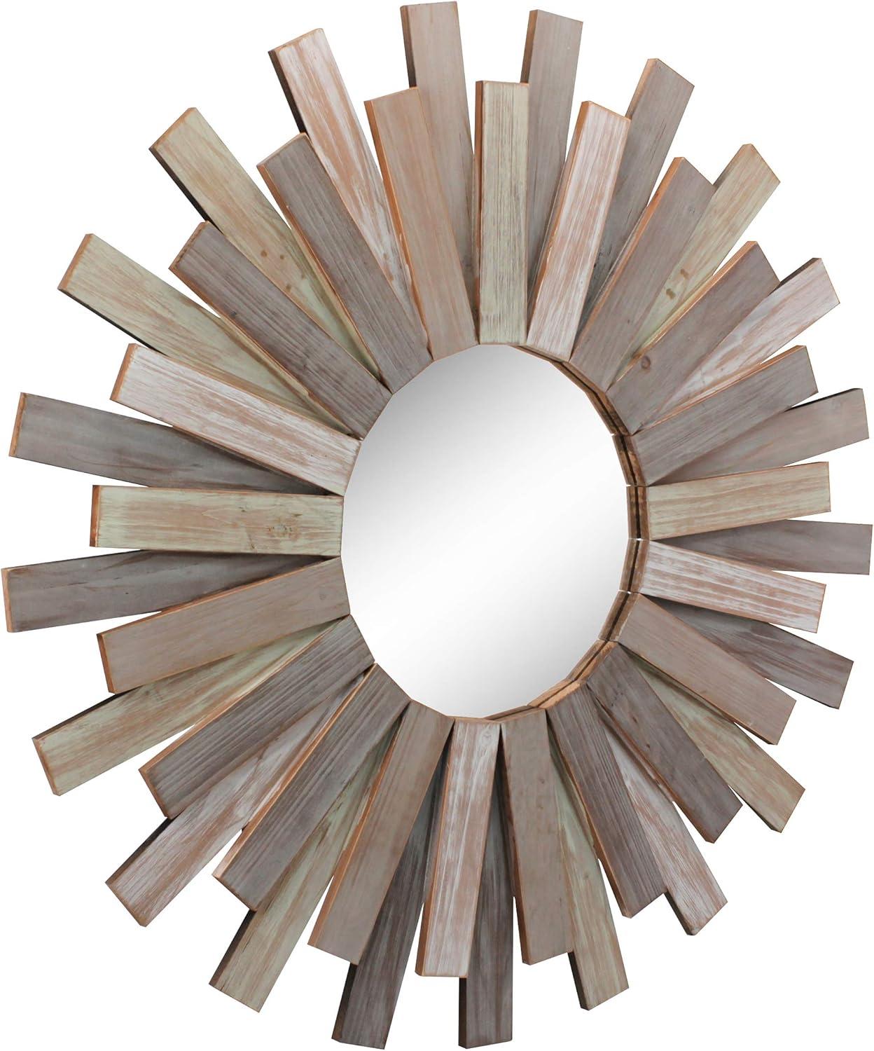 Stonebriar 32 in. Large Round Wooden Sunburst Wall Mounted Mirror