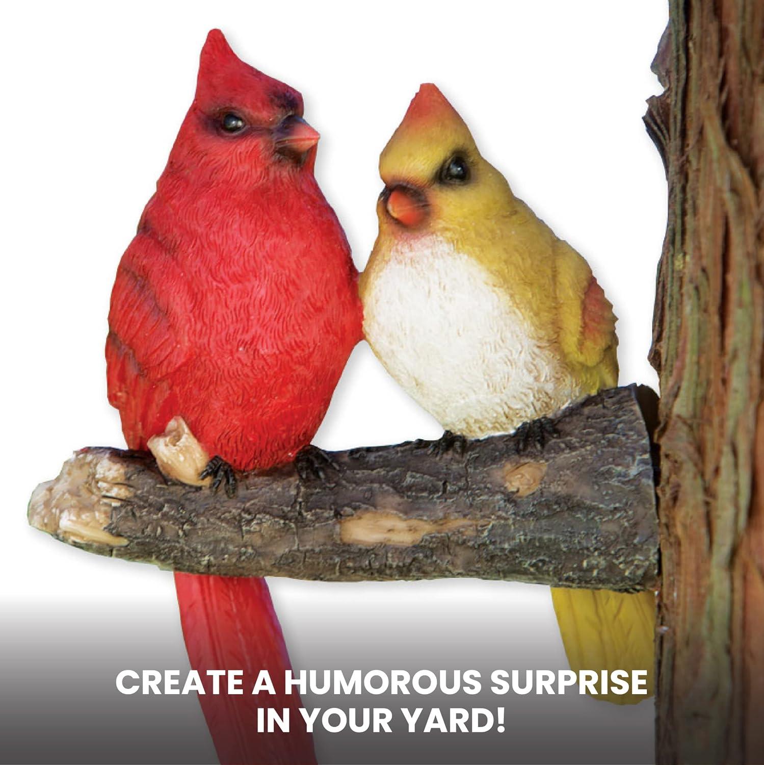 Whimsical Pair of Cardinals Tree Hugger Sculpture