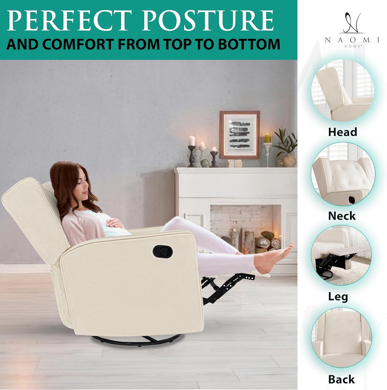 Odelia 360 Swivel Glider Rocker Recliner, Tufted Nursery Chair with Manual Puller, Plush Cushioning, Soothing Rocking Motion with Microfiber Fabric for Living Room, Bedroom, Apartment Cream