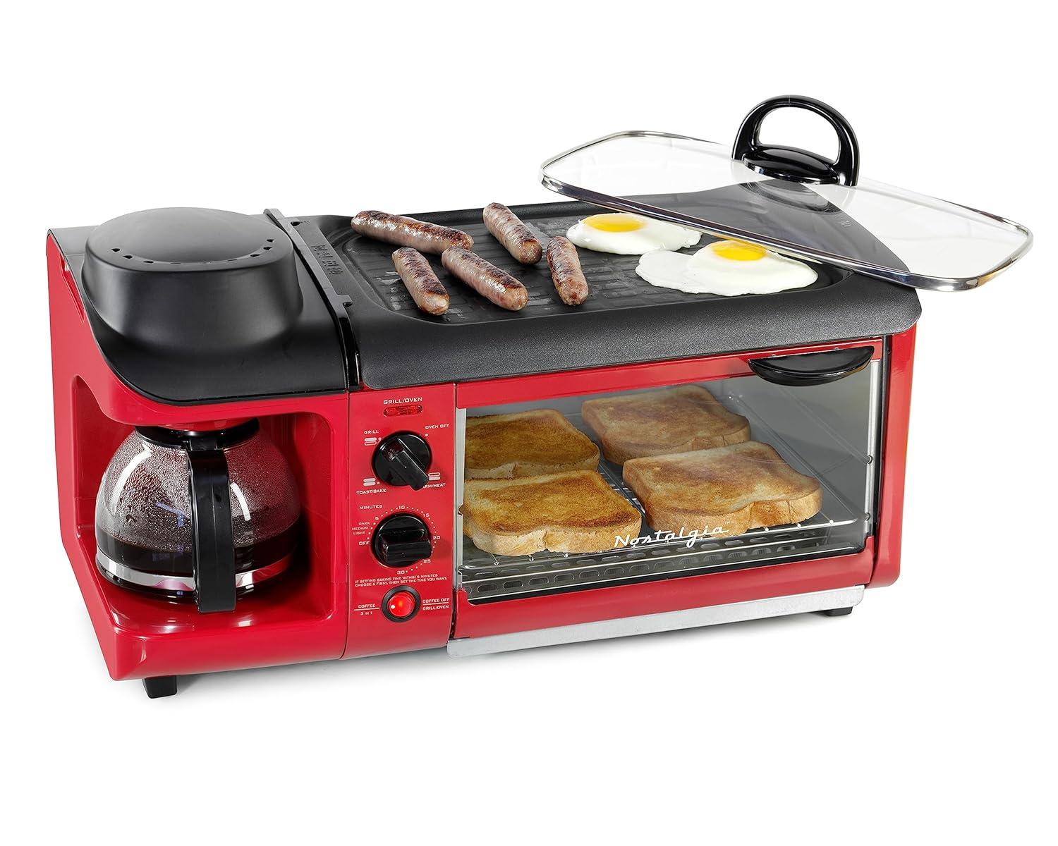 Nostalgia Nostalgia Retro 3-in-1 Family Size Electric Breakfast Station, Coffeemaker, Griddle, Toaster Oven, Aqua