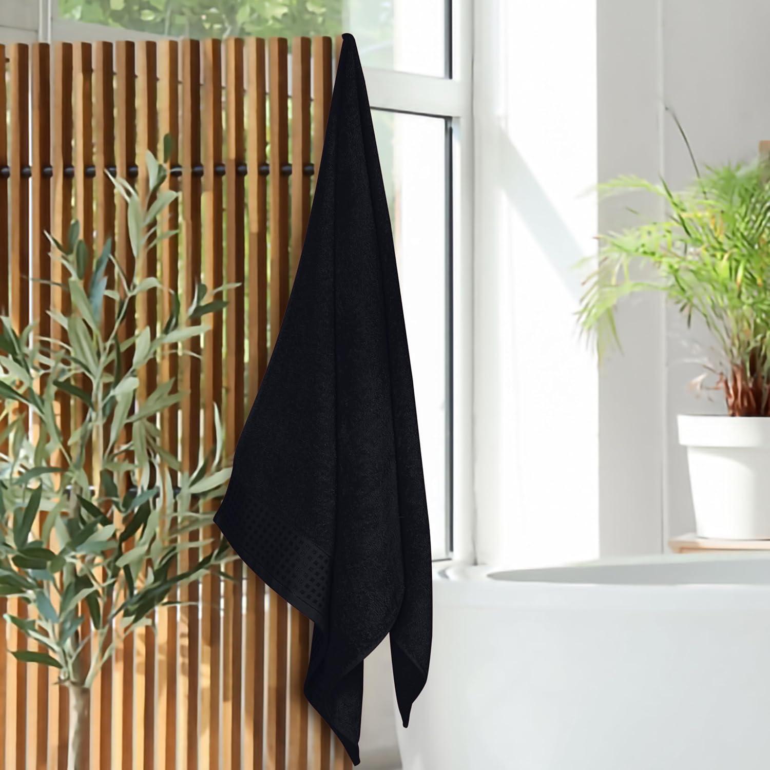 GLAMBURG Premium Cotton 4 Pack Bath Towel Set - 100% Pure Cotton - 4 Bath Towels 27x54 - Ideal for Everyday use - Ultra Soft & Highly Absorbent - Black