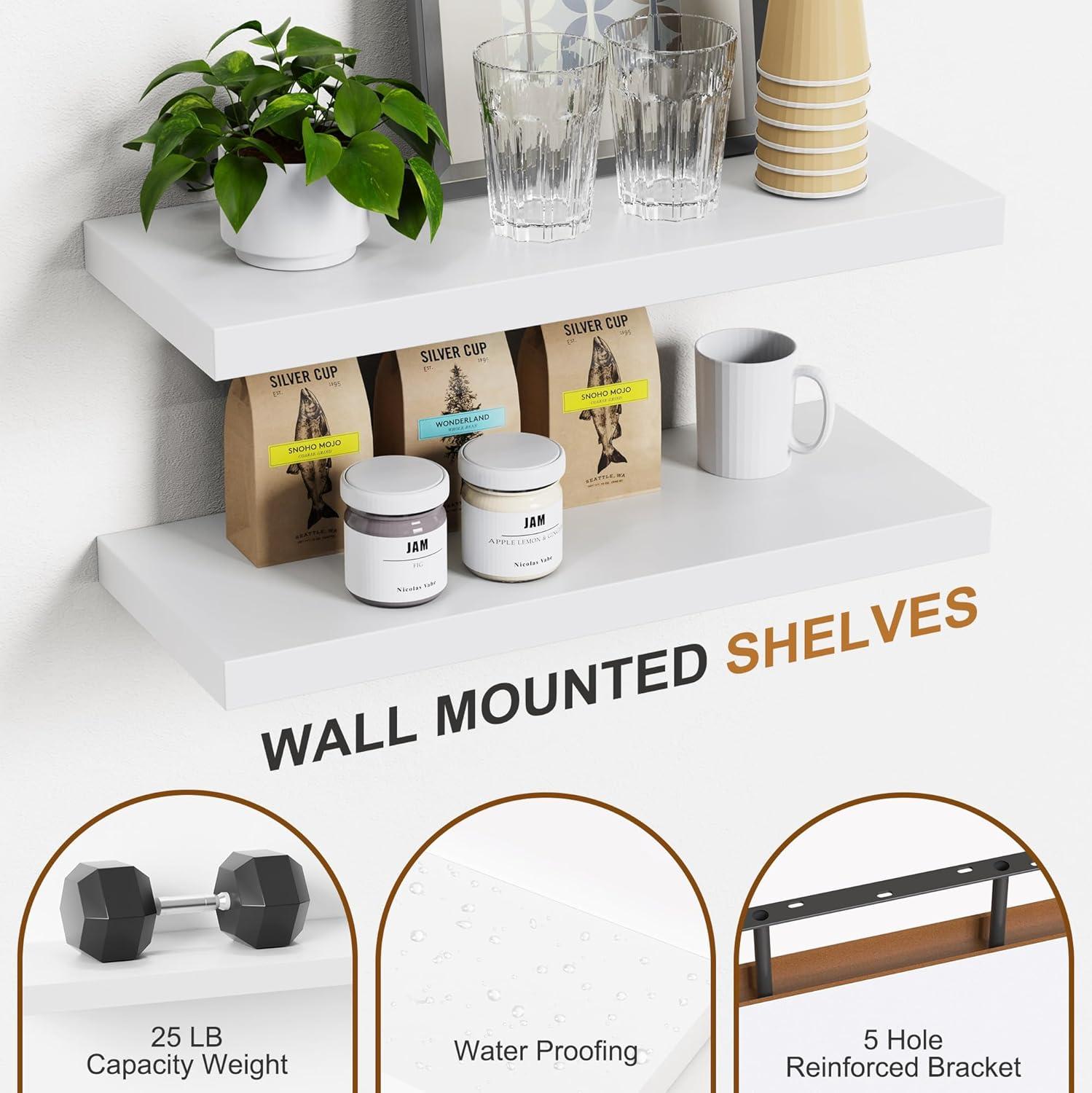 Sorbus 4 Pack Wall Mounted Floating Shelves - for storage and displaying showpieces, home decor items, and other prized possessions (White)