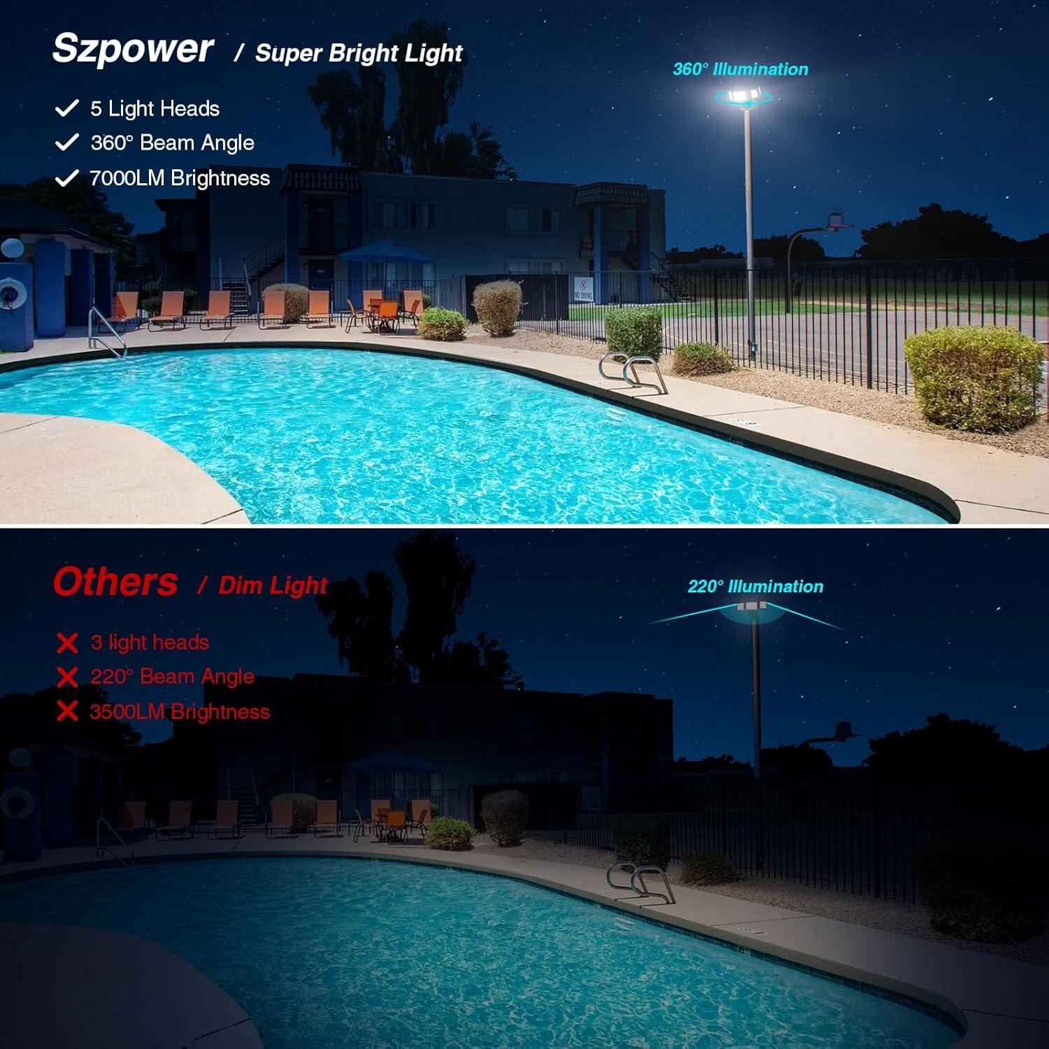 70W LED Flood Lights Outdoor Waterproof IP65, 5 Heads Exterior Security Lights, 6500K Super Bright Floodlight Fixture, Outside Light for House, Backyard
