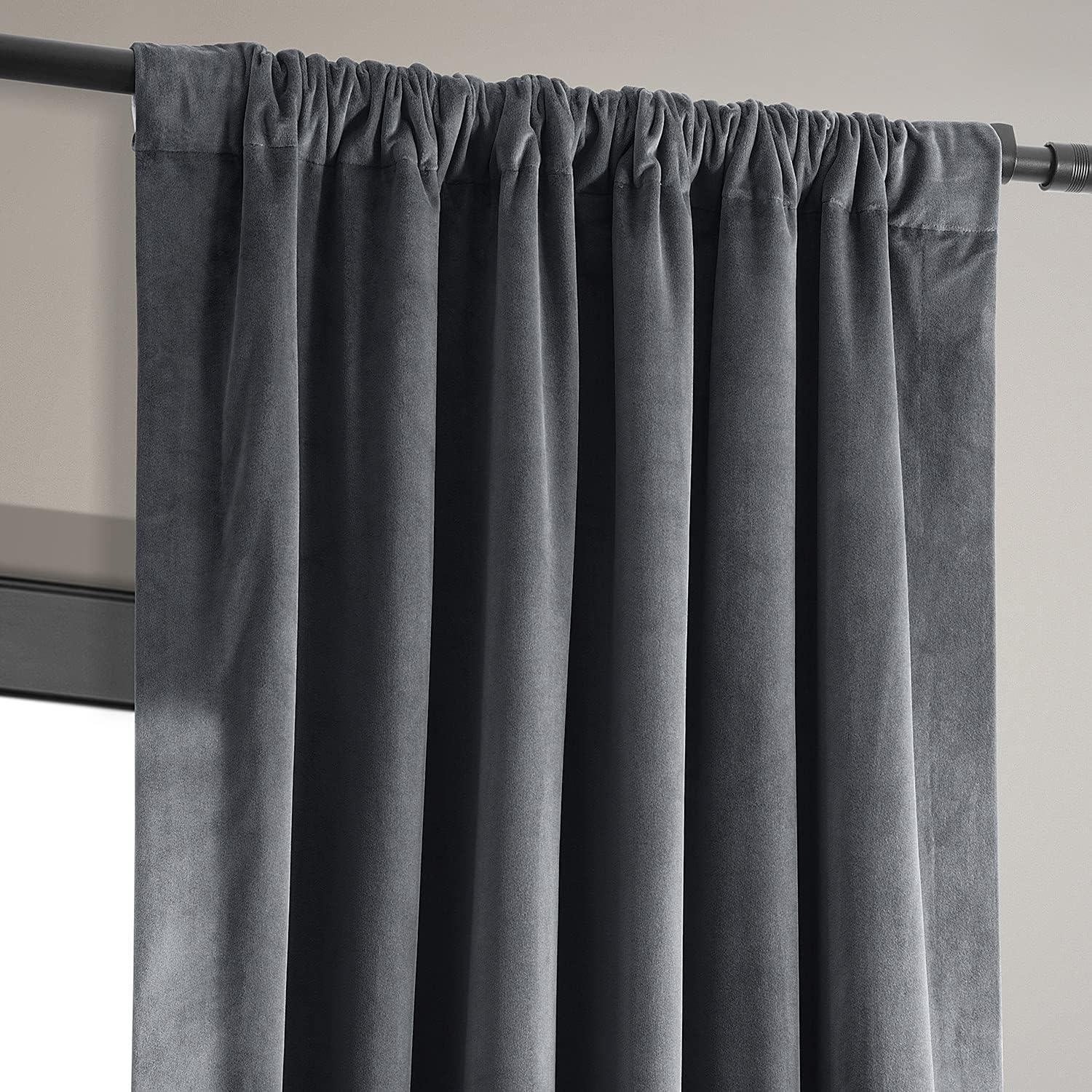 Gray Velvet Blackout Thermal Curtain Panel 96 Inch