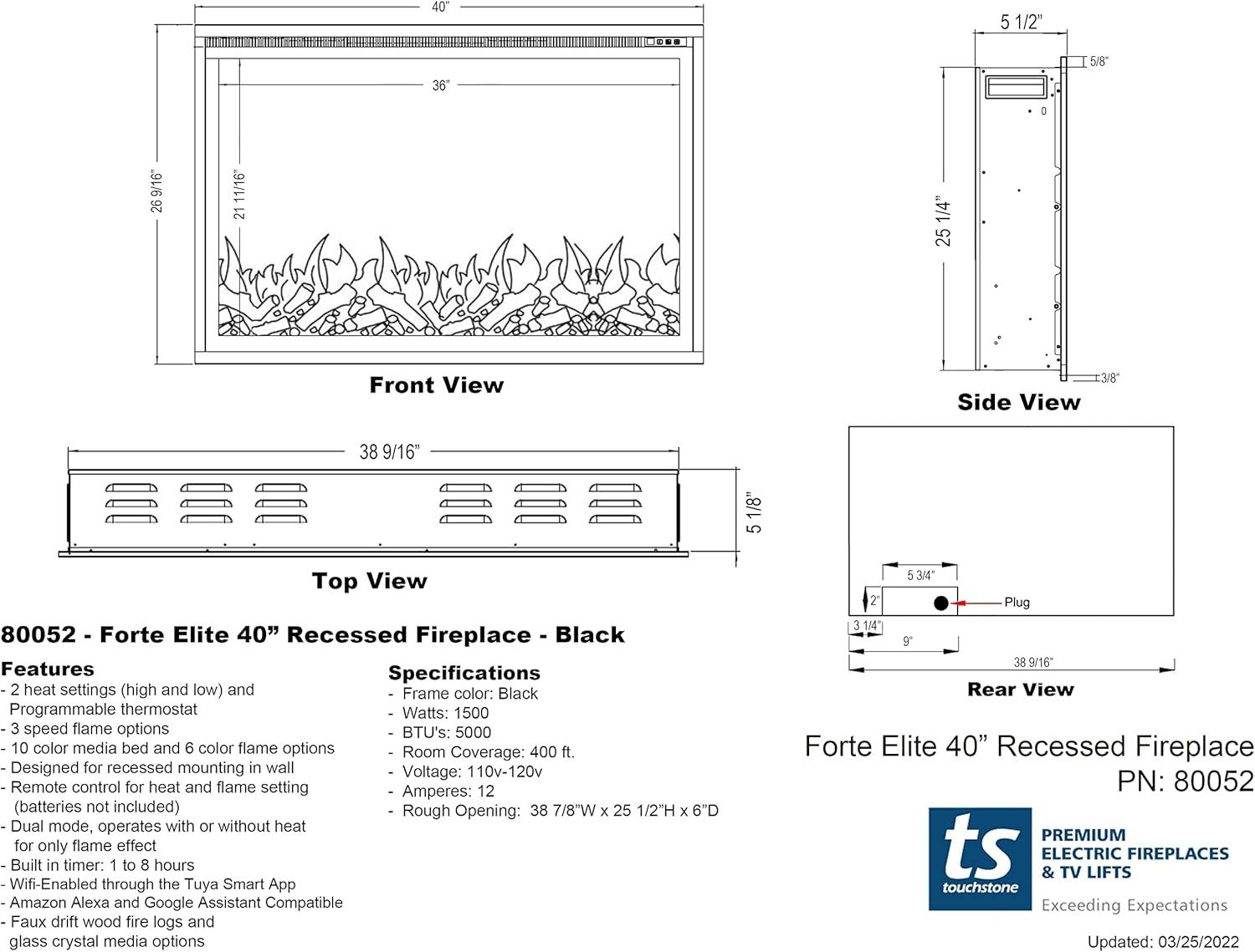 Black 40" Wall Mounted Electric Fireplace with Mantel