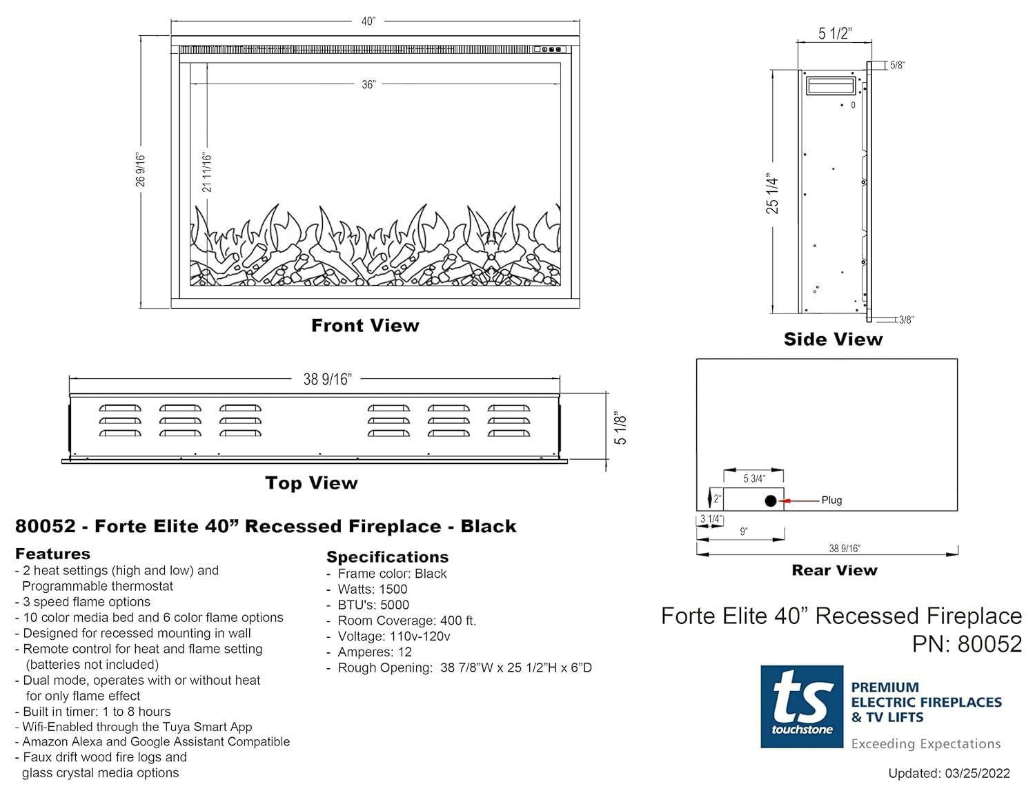 Touchstone Sideline Elite Smart Electric Fireplace