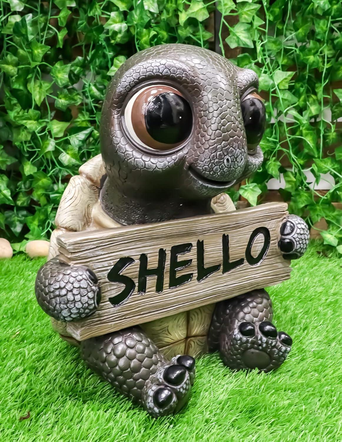 Large Painted Resin Baby Turtle Welcome Sign Statue