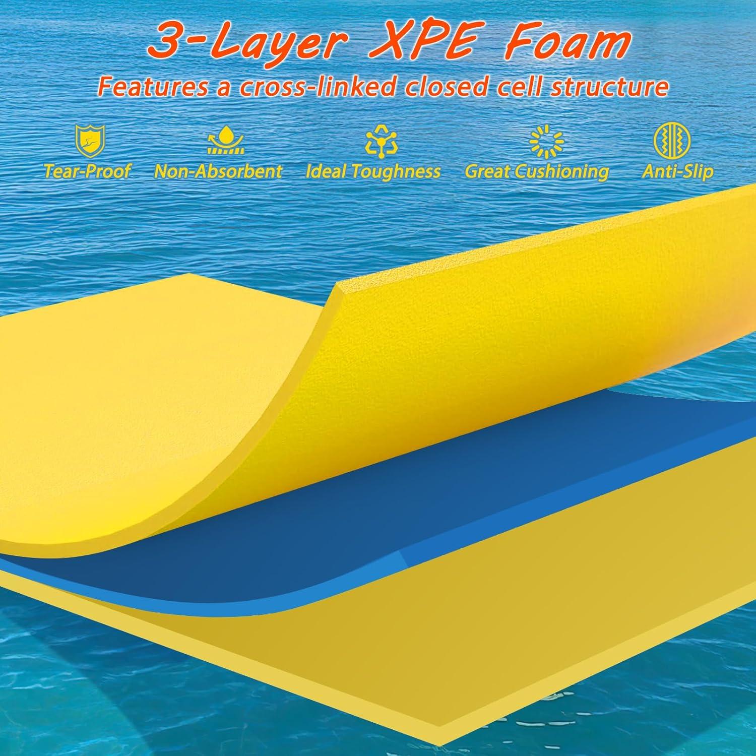 Costway 3-Layer Tear-Resistant Foam Floating Pad Island Water Sports Relaxing Yellow