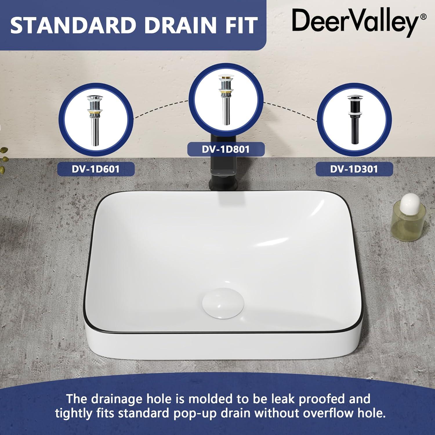 DeerValley Ace 15'' White/Black Square Ceramic Vessel Bathroom Sink