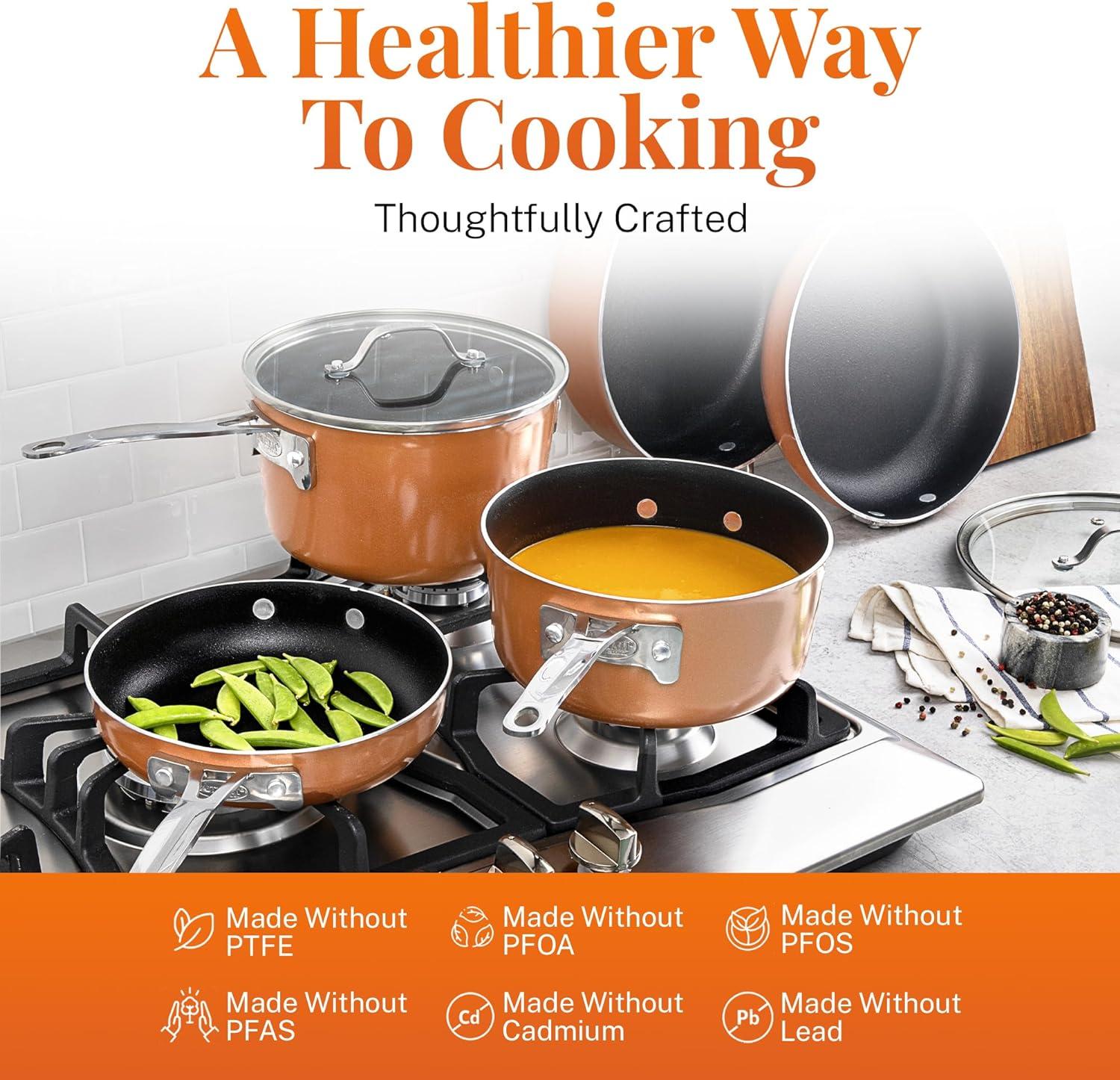 Copper and Stainless Steel 10-Piece Non-Stick Cookware Set