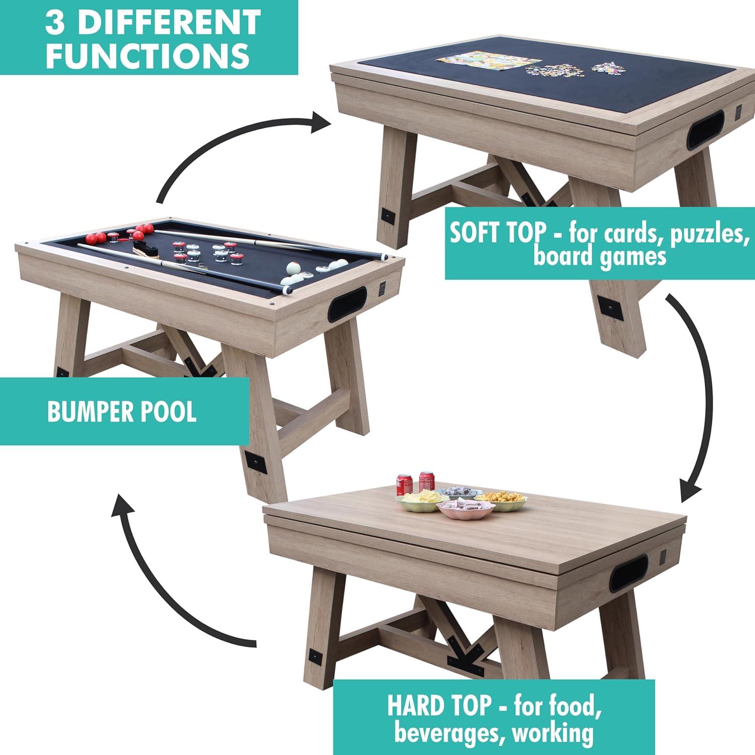 Freetime Fun 54" Sturdy Bumper Pool Table for Adults and Kids Game Room with Poker Tabletop - RB5807