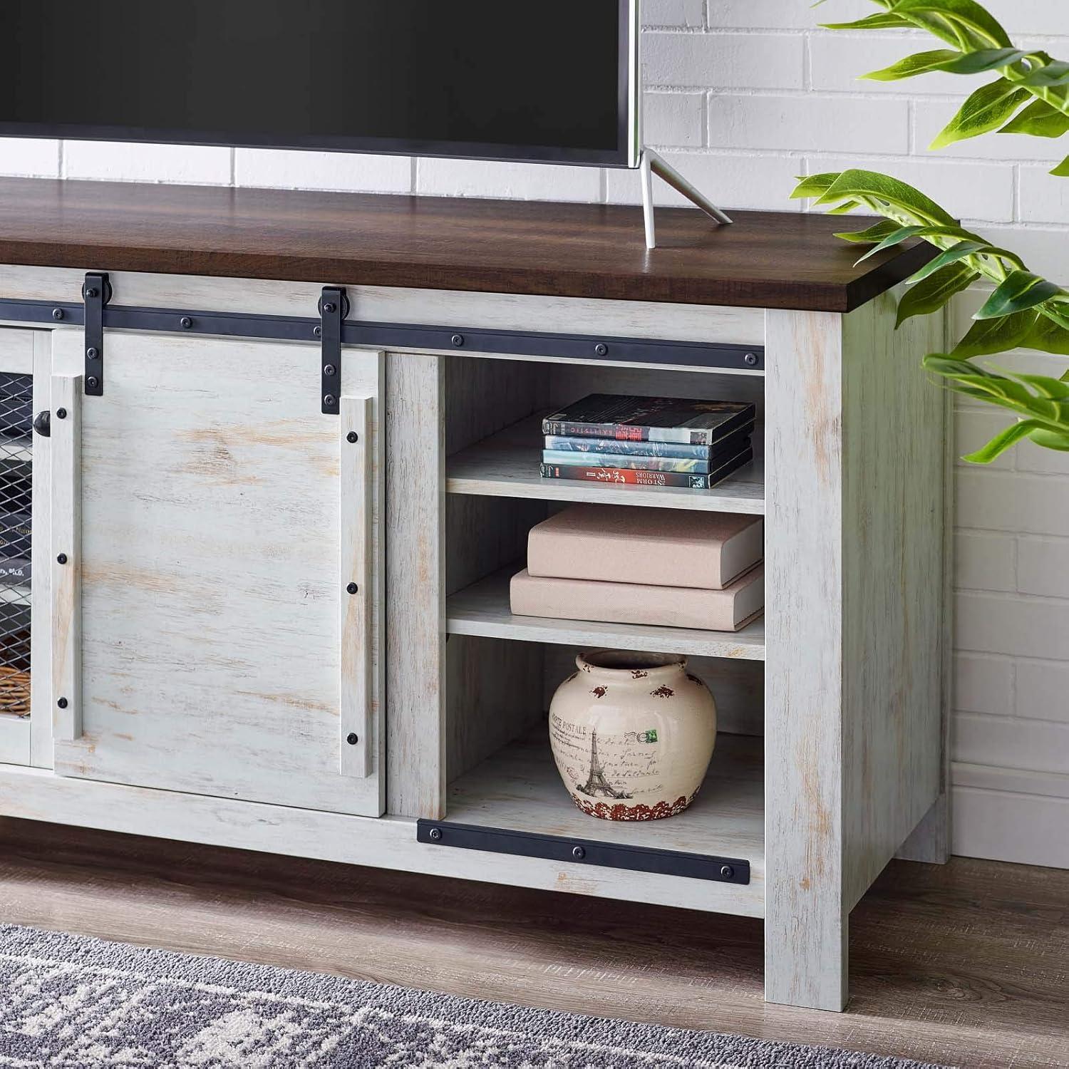Modway Bennington 71 Rustic Sliding Door TV Stand White