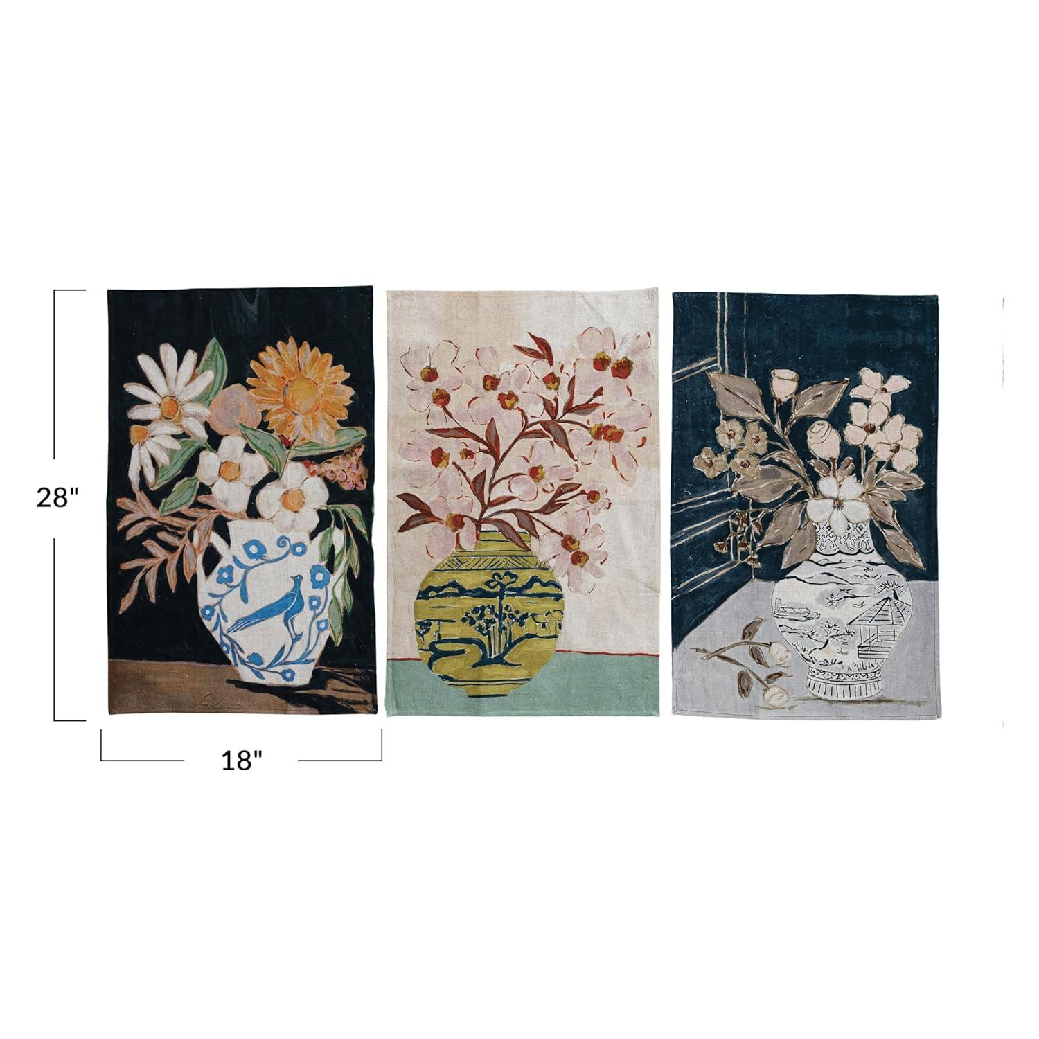 Creative Co-Op Floral Elegance Tea Towel Collection, Multicolor, Set of 3