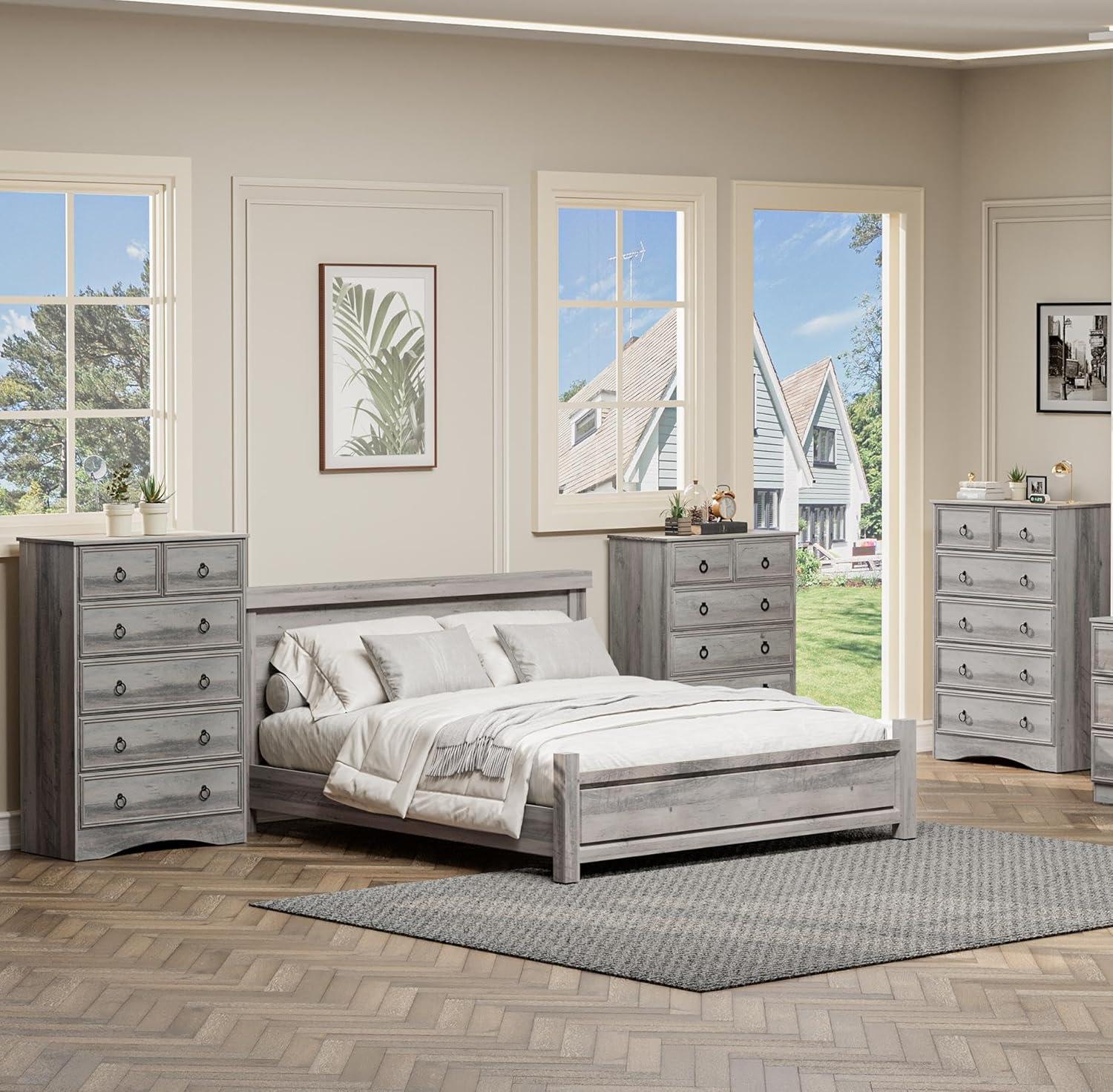 6 Drawer Dresser, Tall Wood Chest of Drawers Dressers for Bedroom, Living Room, Gray
