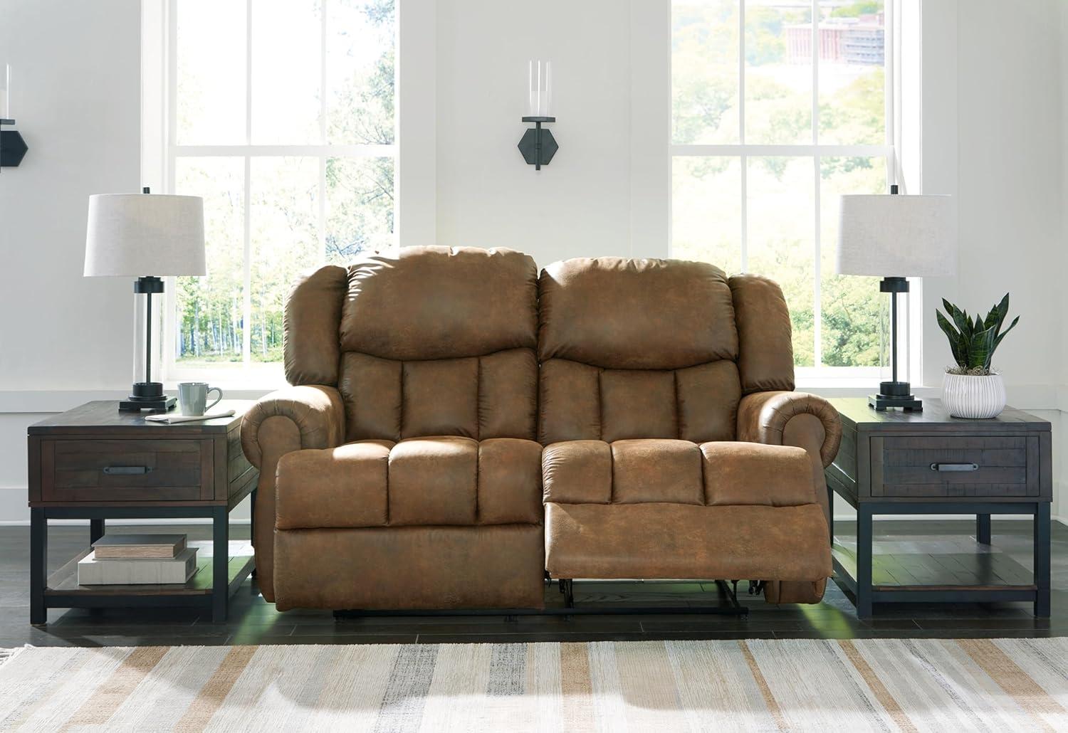 Brown Faux Leather Manual Reclining Loveseat with Rolled Arms