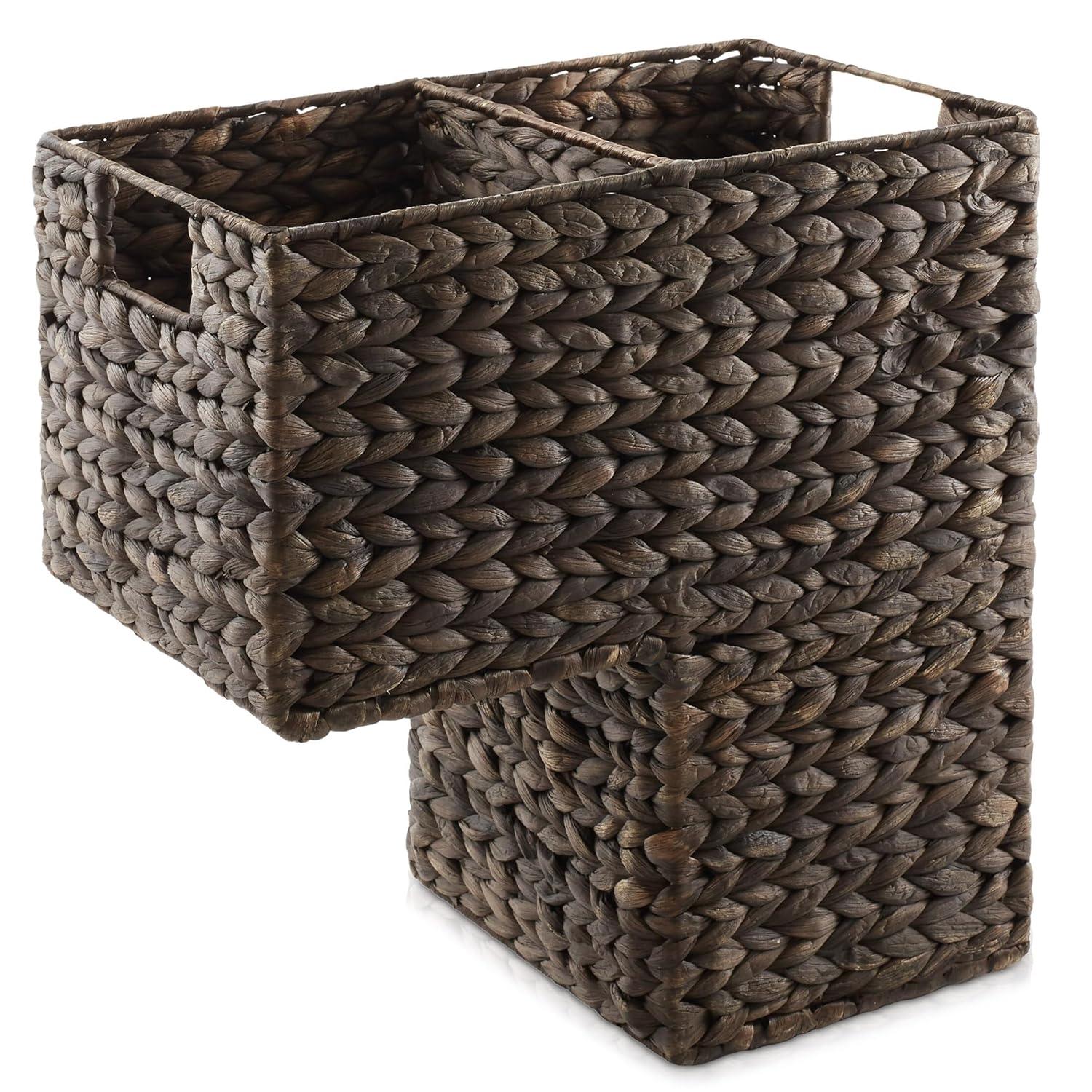 Casafield Stair Basket with Handles, Natural - Woven Water Hyacinth Staircase Step Organizer Bin