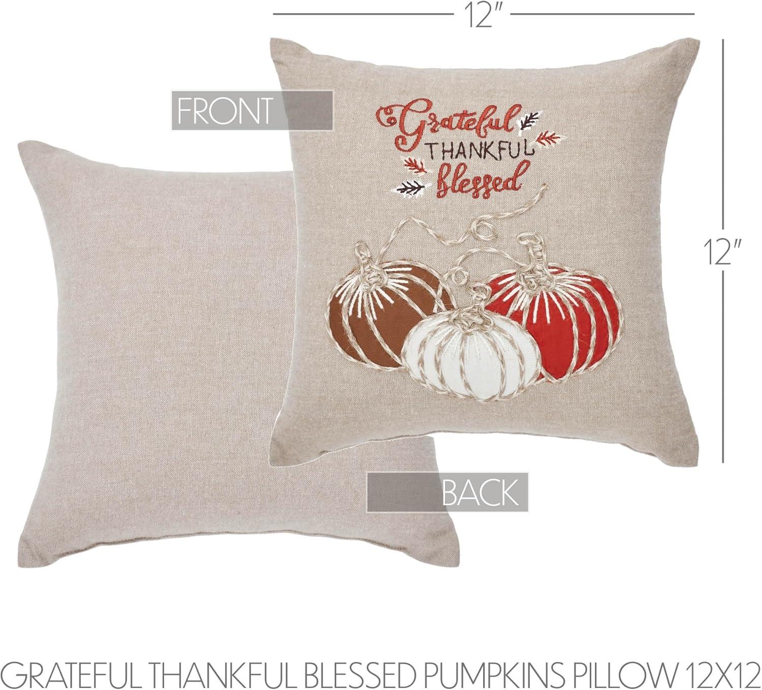 Grateful Thankful Blessed Pumpkins Pillow 12x12