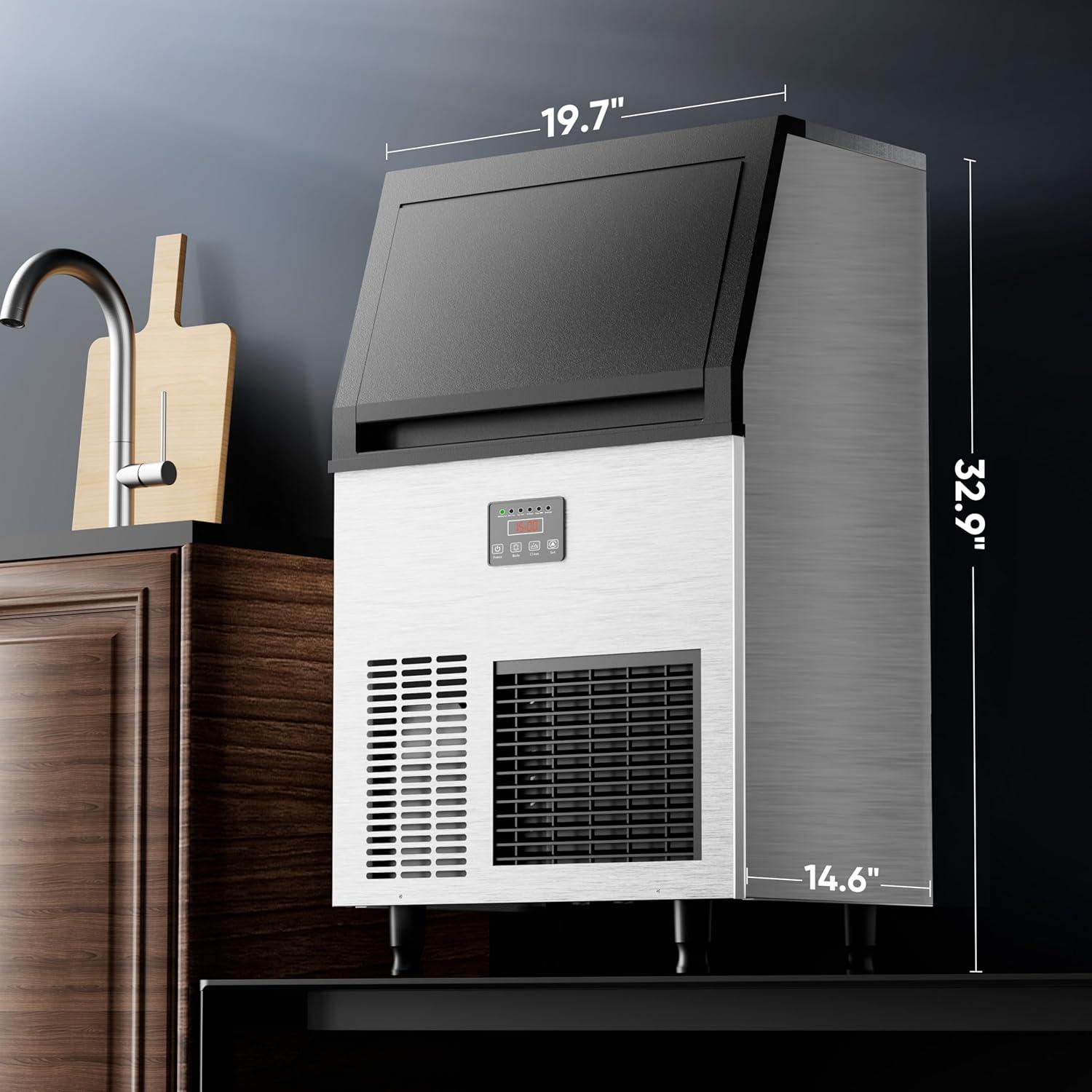 Coolake Coolake Commercial Ice Maker Machine 200lbs/24h, Air Cooled Under Counter Ice Maker With 50lbs Ice Storage, Stainless Steel Self Cleaning Freestanding Ice Maker For Home Bar Restaurant Kitchen