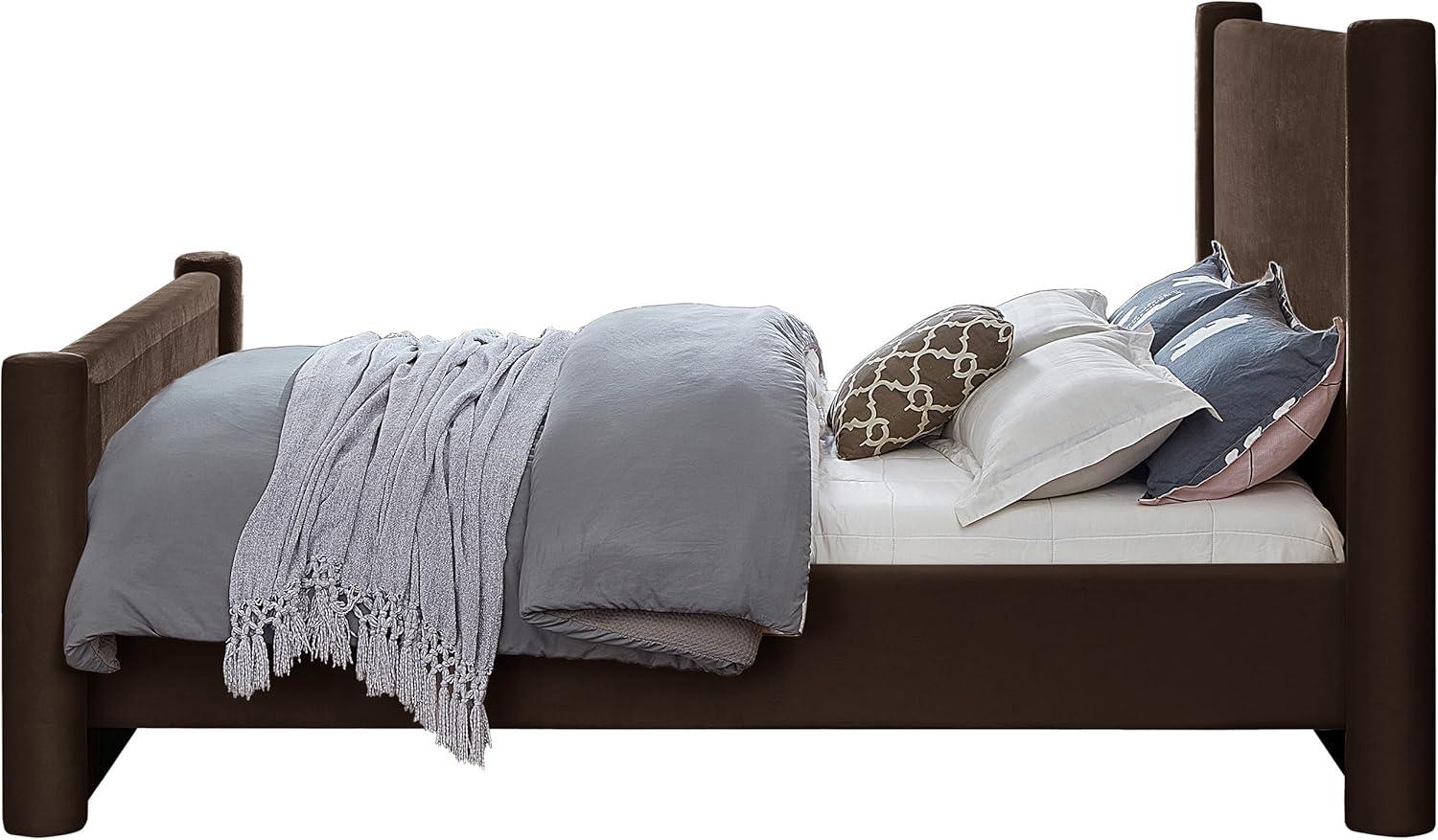 Meridian Furniture B1298Brown-Q Elias Collection Modern | Contemporary Queen Bed with Soft Brown Velvet, Solid Wood Inner Frame, 73.5" W x 88.5" D x 52" H, Brown, Queen